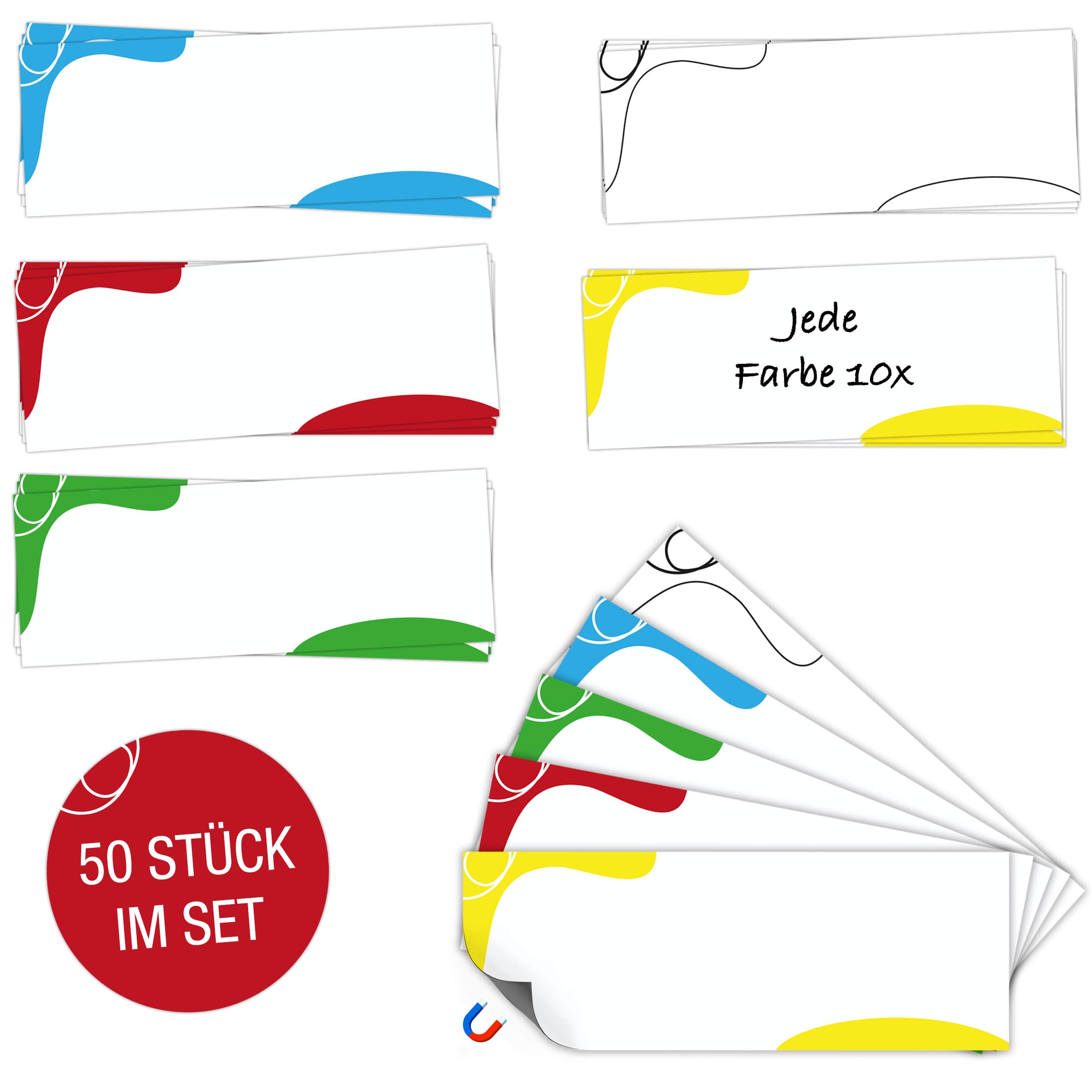 Beschreibbare Magnetstreifen: 50Stck. Bunt
