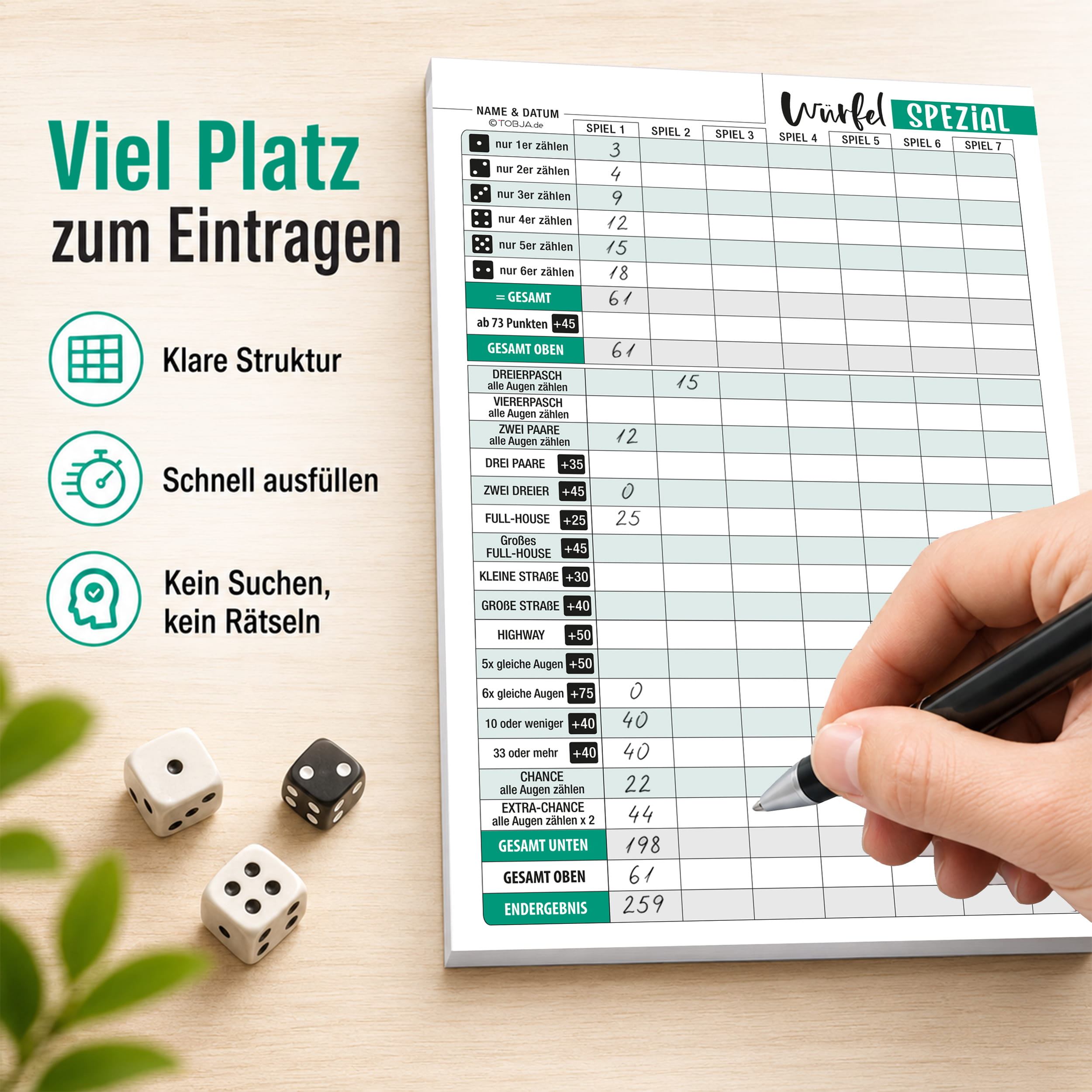 Würfelspiel Block Spezial DIN A4