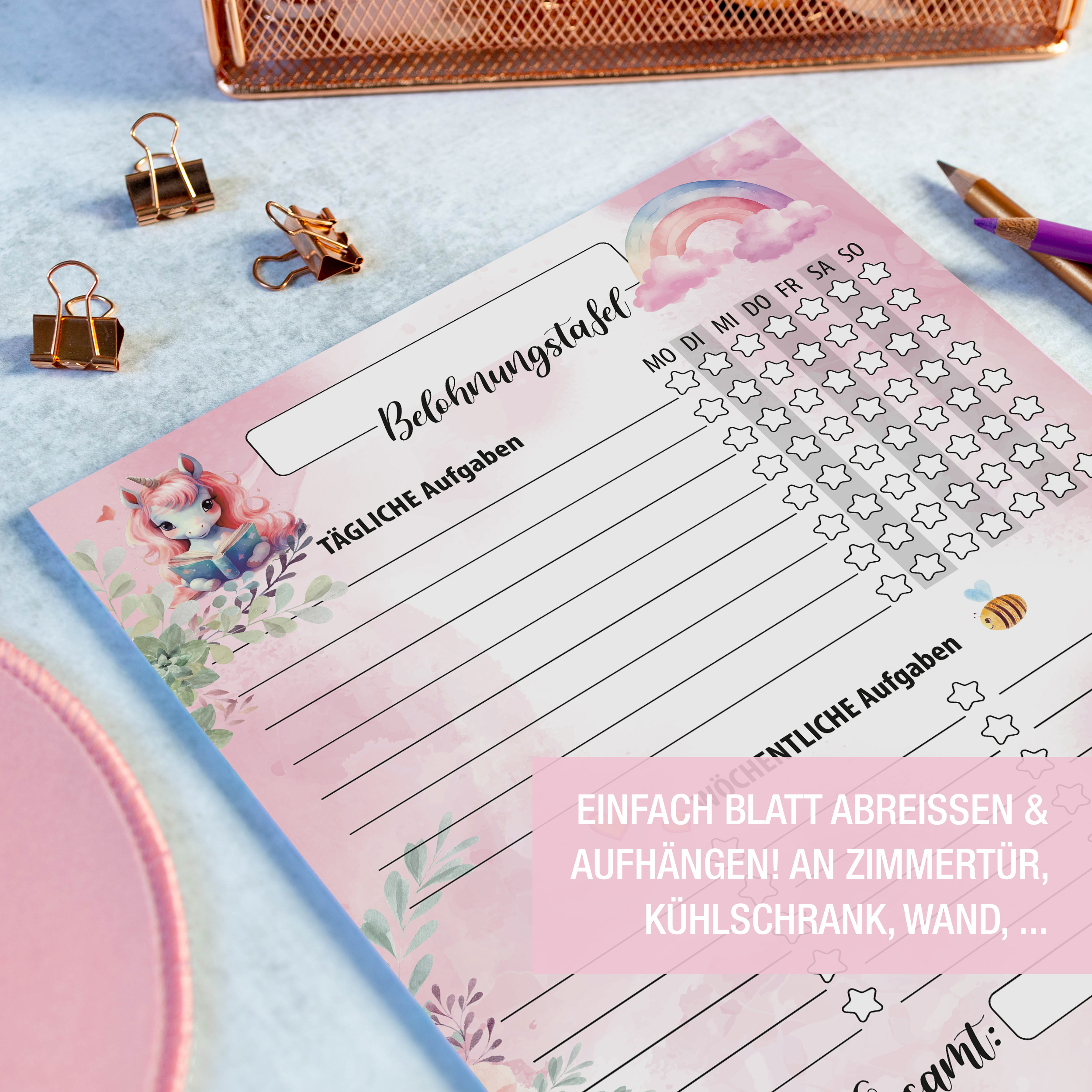 Belohnungstafel Kinder 25 Blatt Einhorn Belohnungstafel Kinder 25 Blatt Einhorn