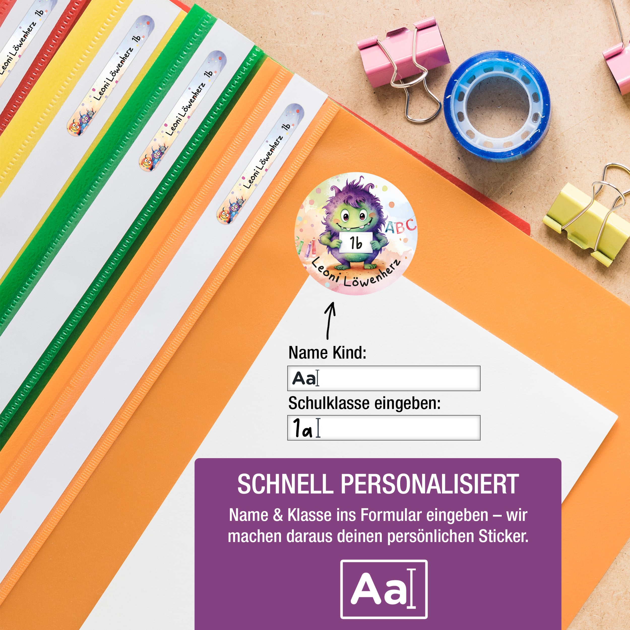 Sticker Set Monster Grundschule personalisiert Name