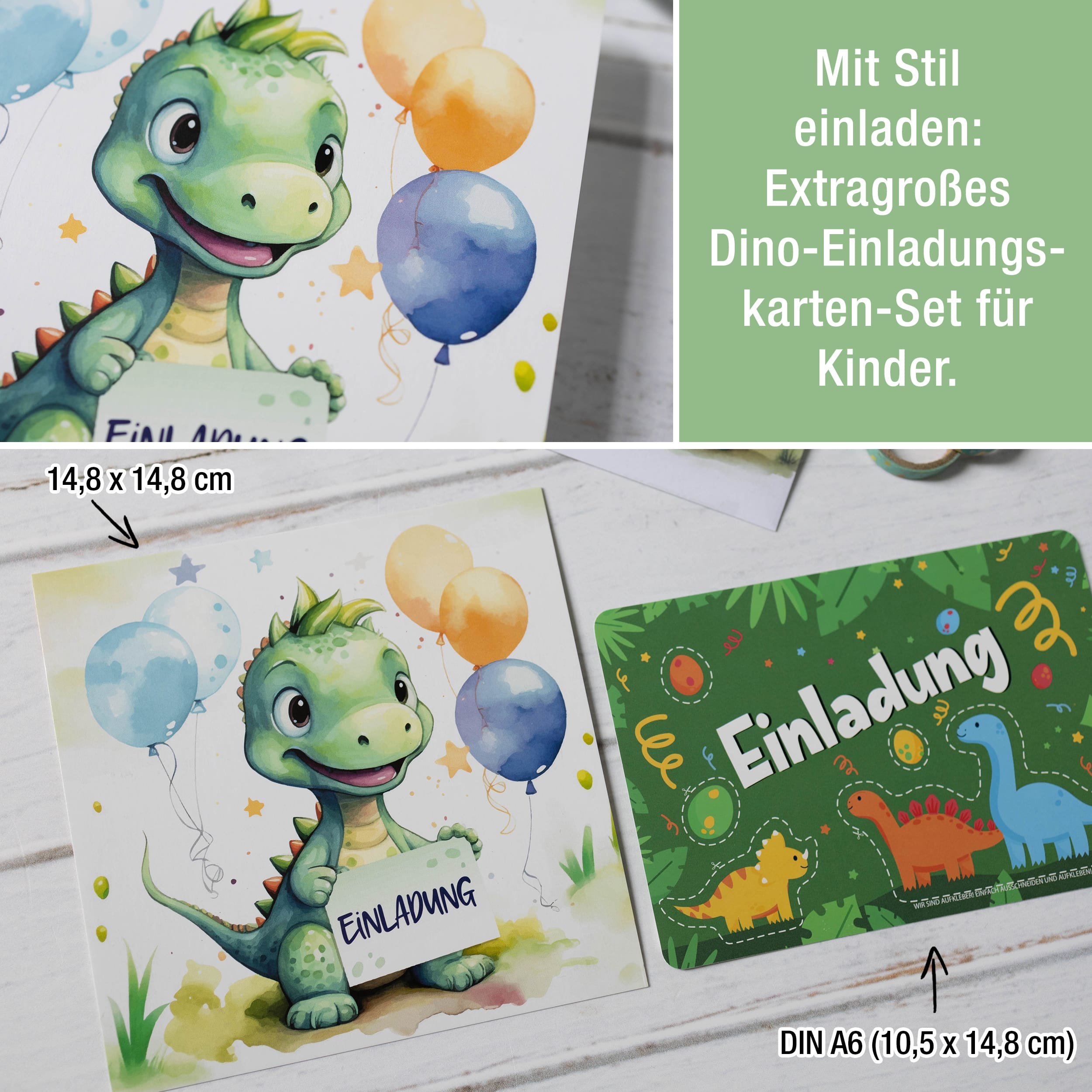 XXL Dino Einladungskarten für Kindergeburtstag