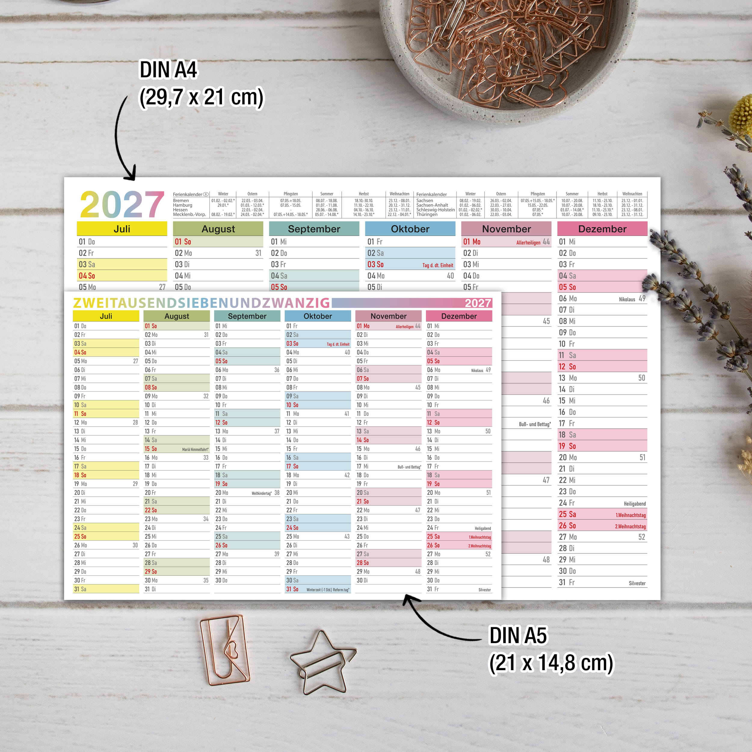 Tafelkalender 2027 A5 bunt - 3er Set