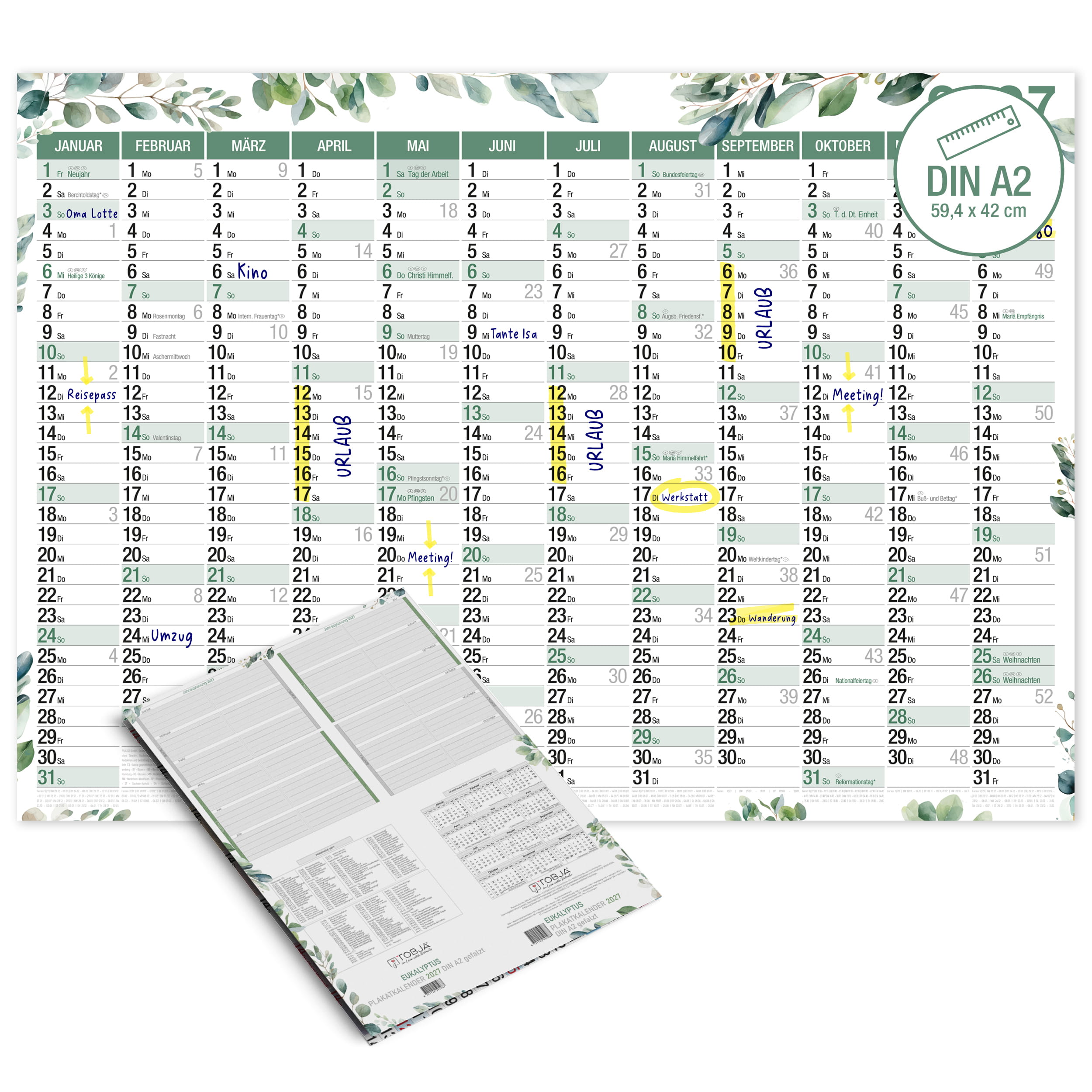 Wandkalender 2027 A2 Eukalyptus Botanical