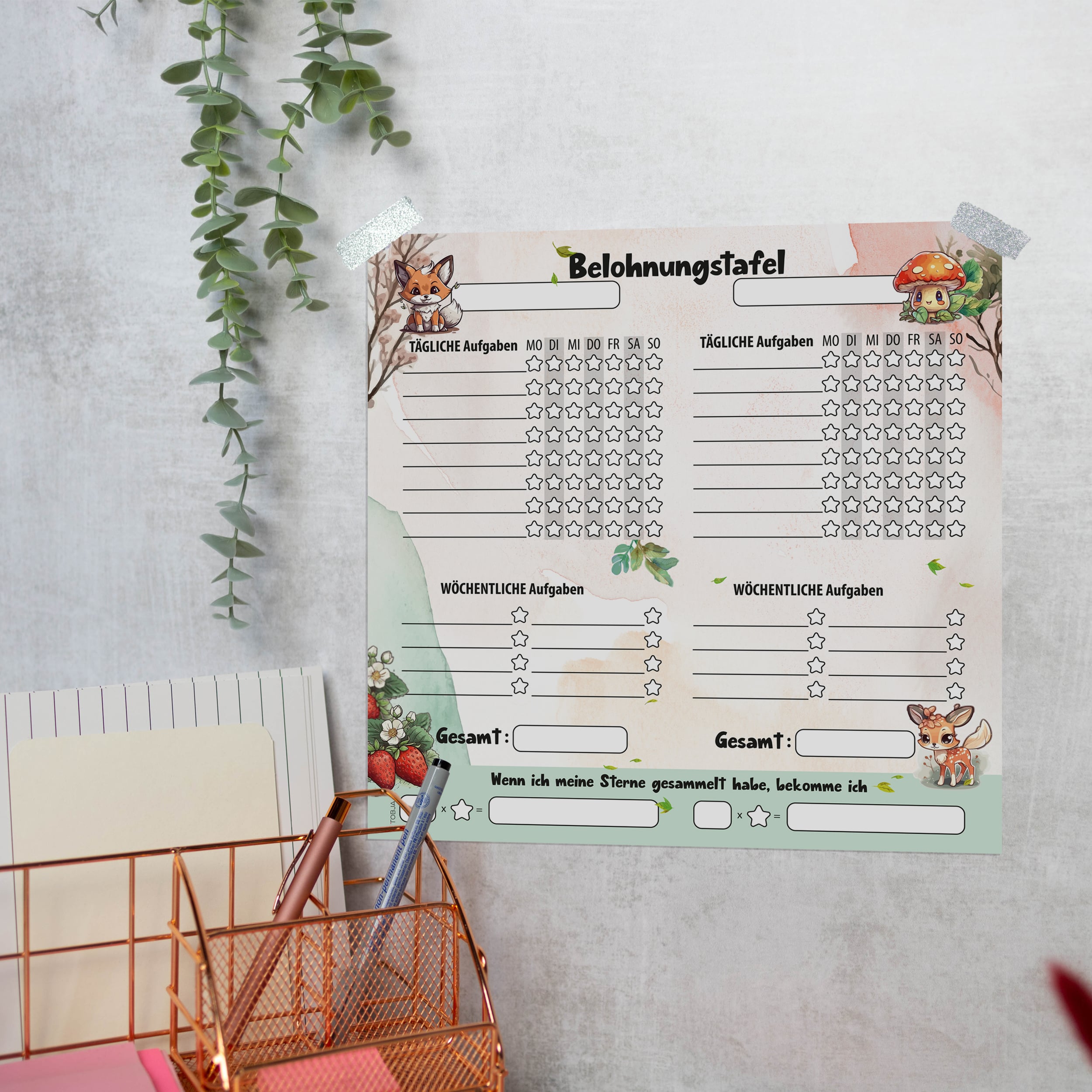 Belohnungstafel 30x30 Waldtiere Abreißblock