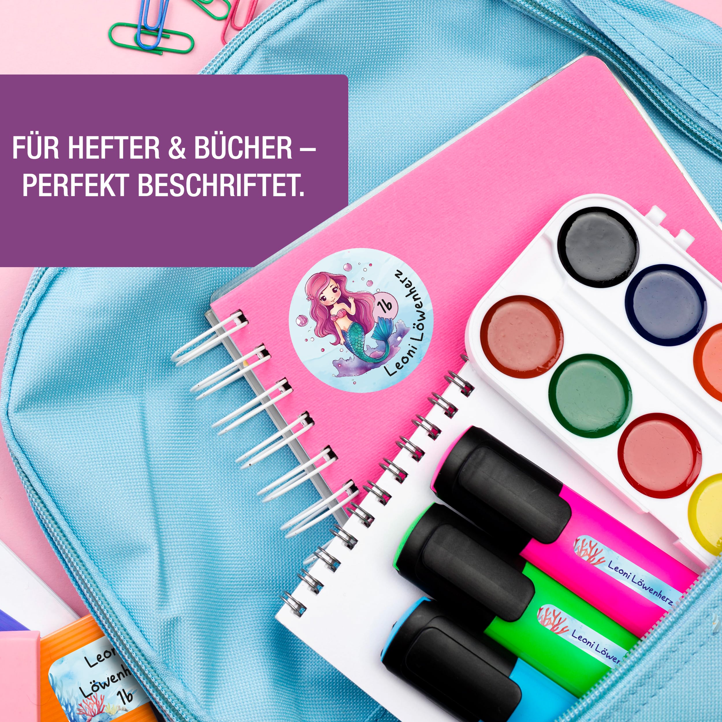 Sticker Set Meerjungfrau Grundschule personalisiert Name