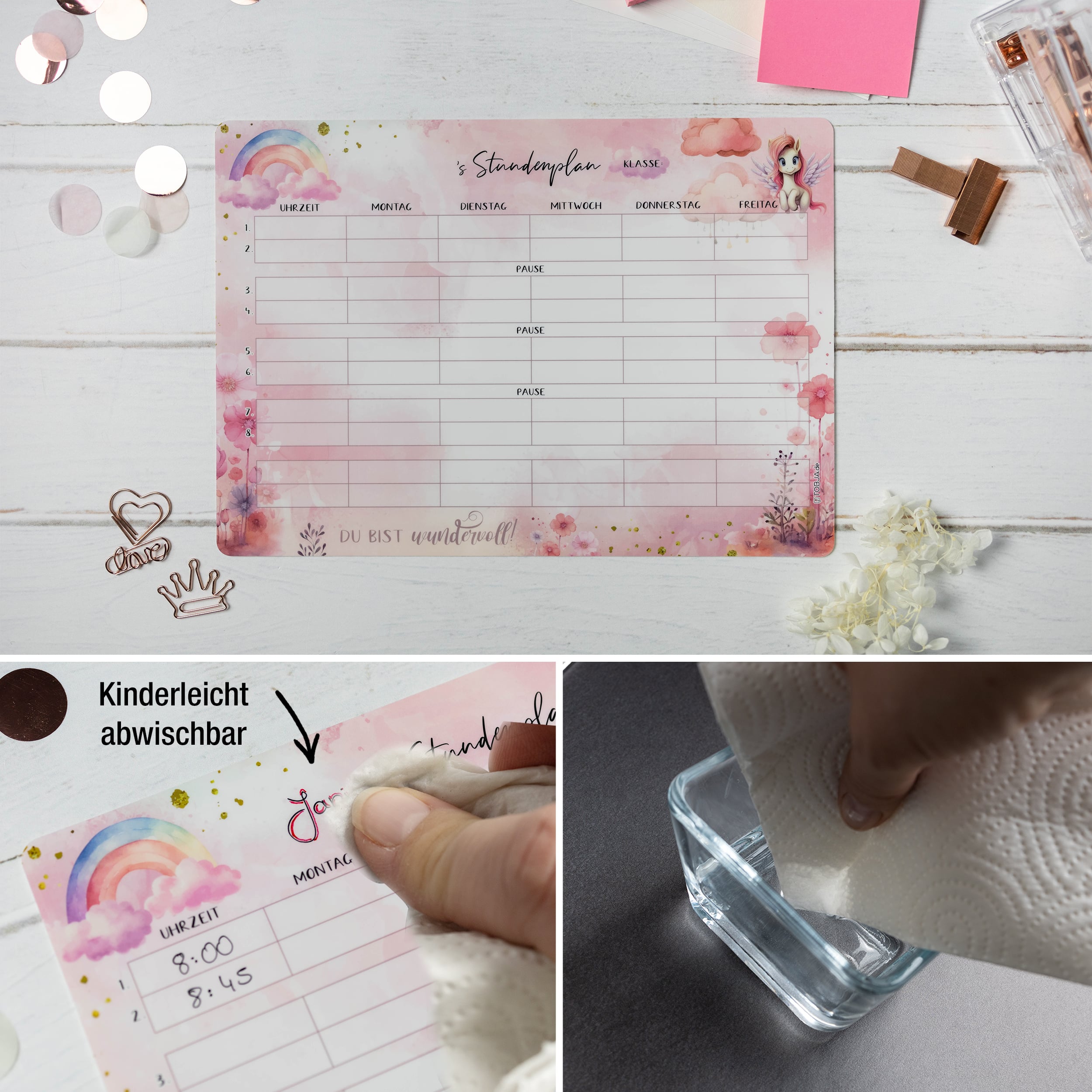 Stundenplan Unicorn +Stift - klebt überall, nass abwischbar!