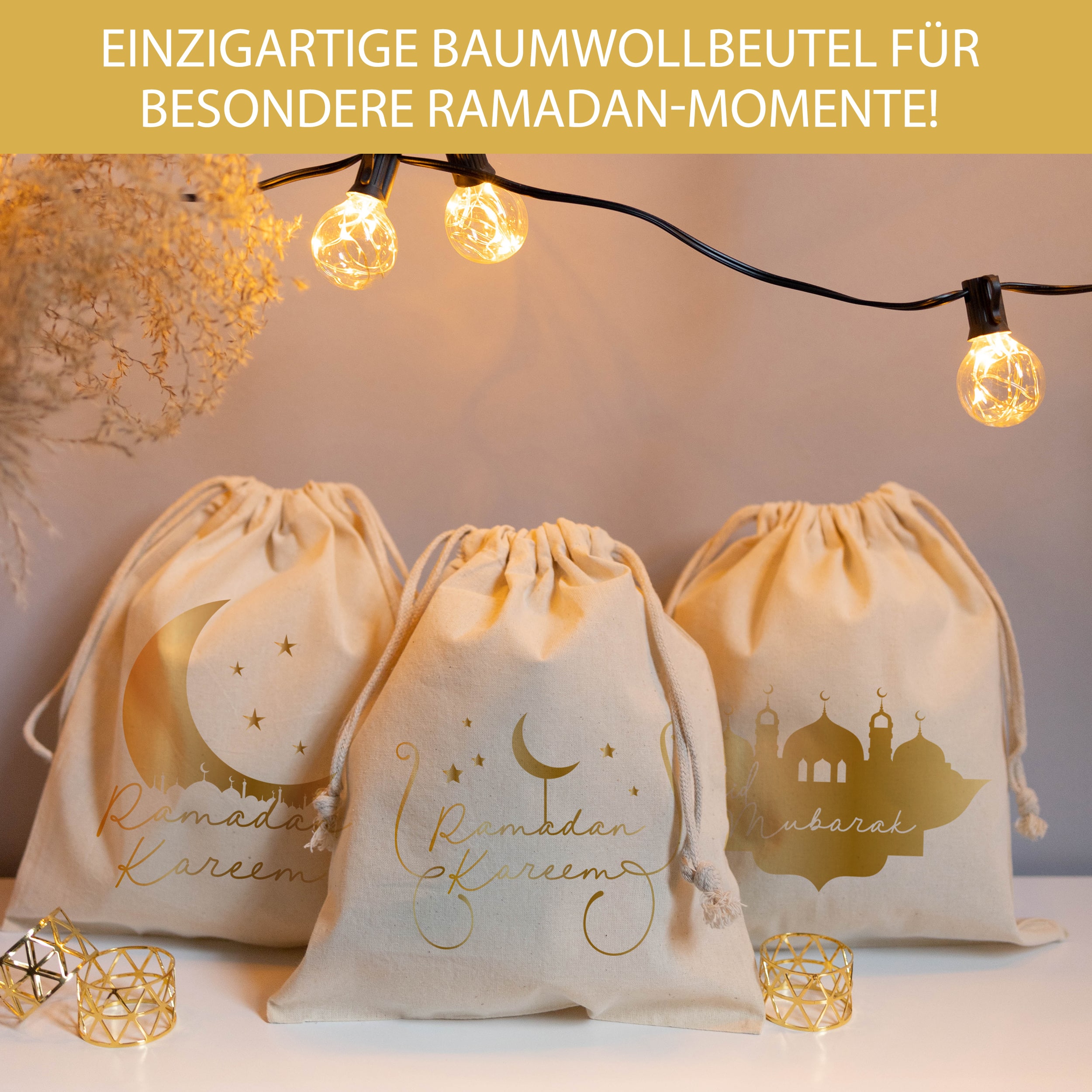 Ramadan Gold Zuziehbeutel 3x
