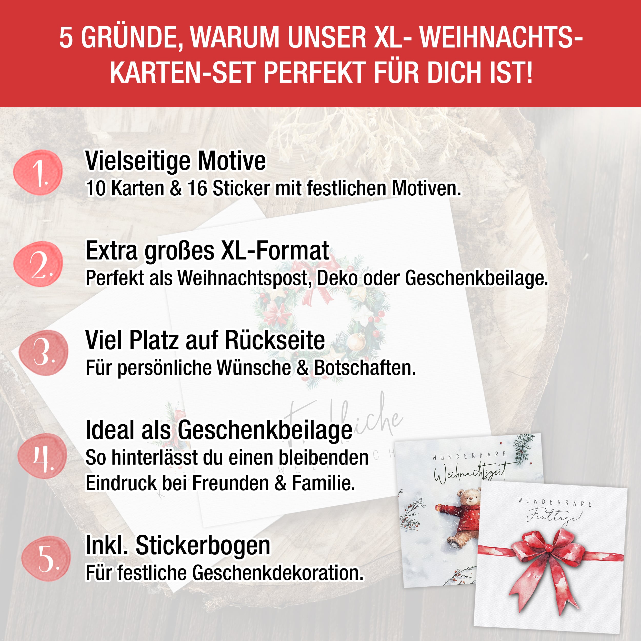 XXL Weihnachtskarten Set inkl. Stickern – 10er Set