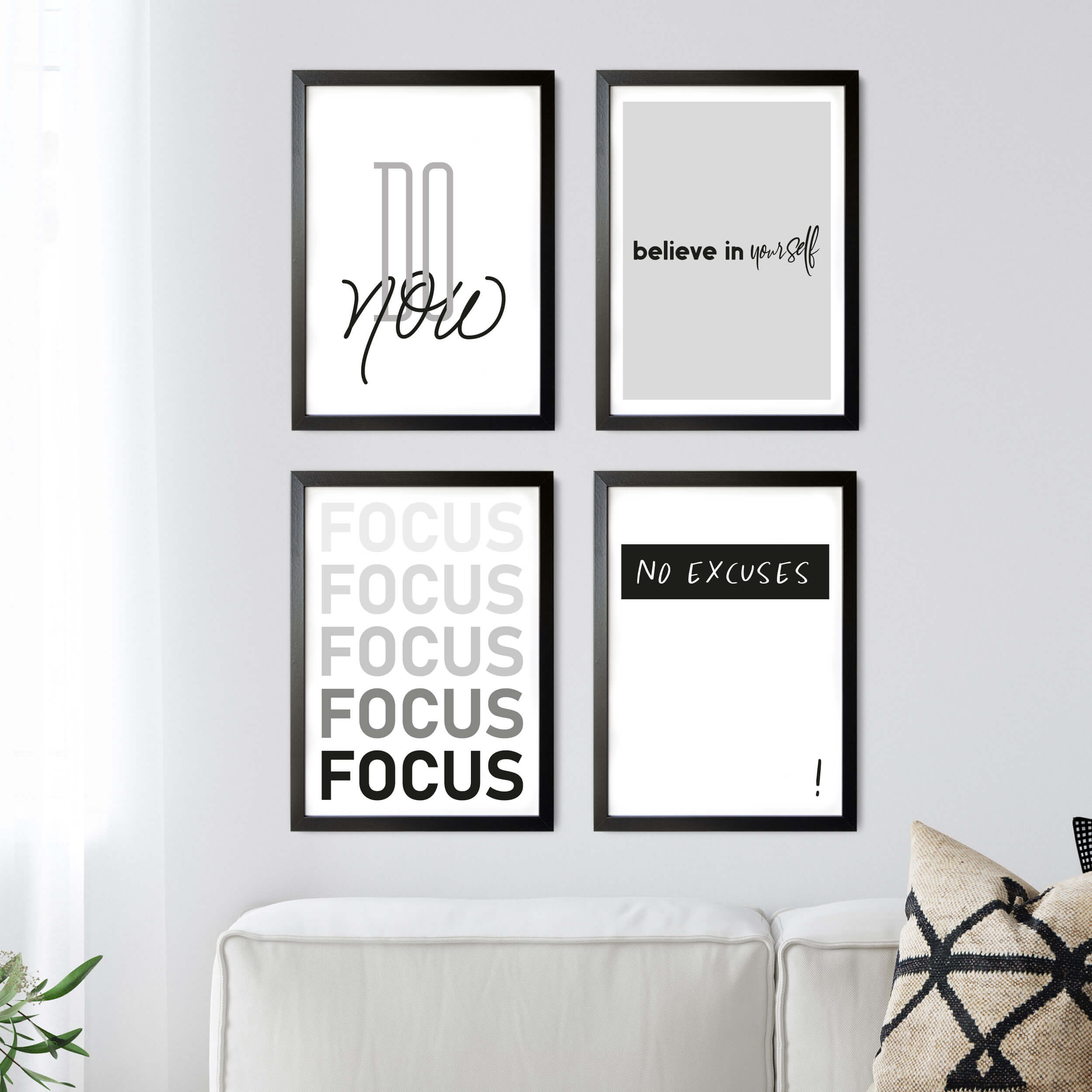 Poster Set 4er Motivation schwarz weiß Poster Set 4er Motivation schwarz weiß