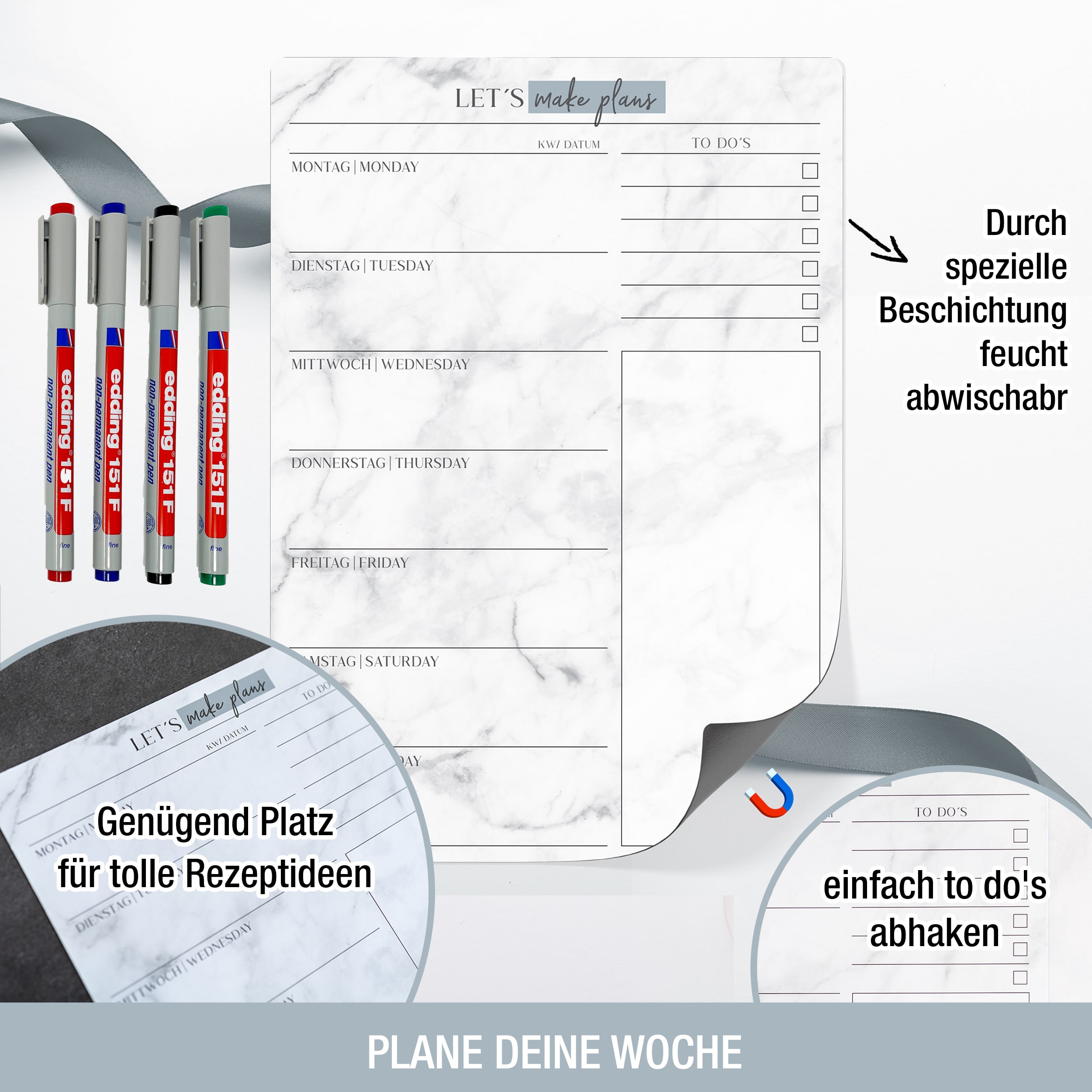 Magnet-Menüplaner inkl. 4 Stifte