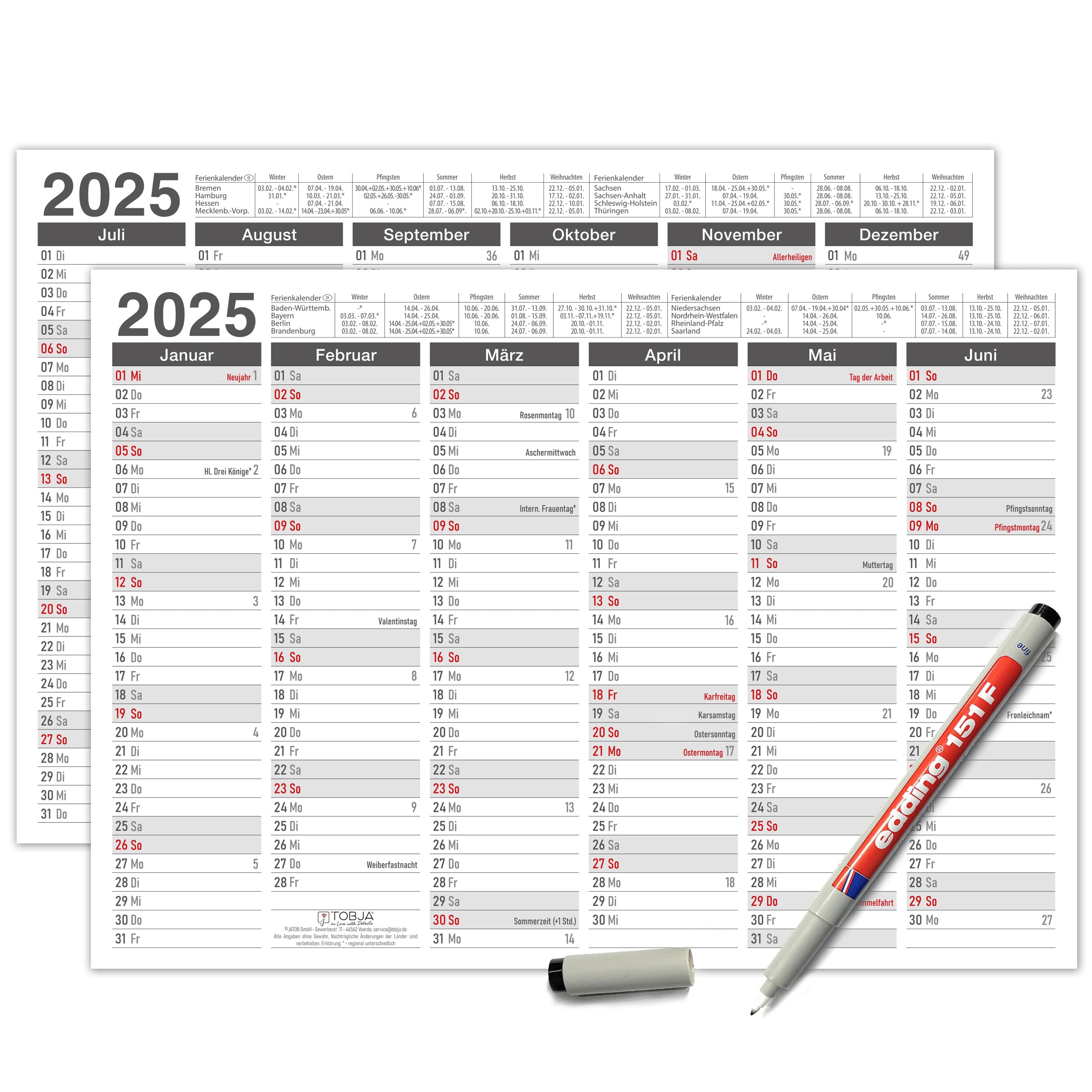 Abwischbarer A4 Tafelkalender 2025 "Grau" 