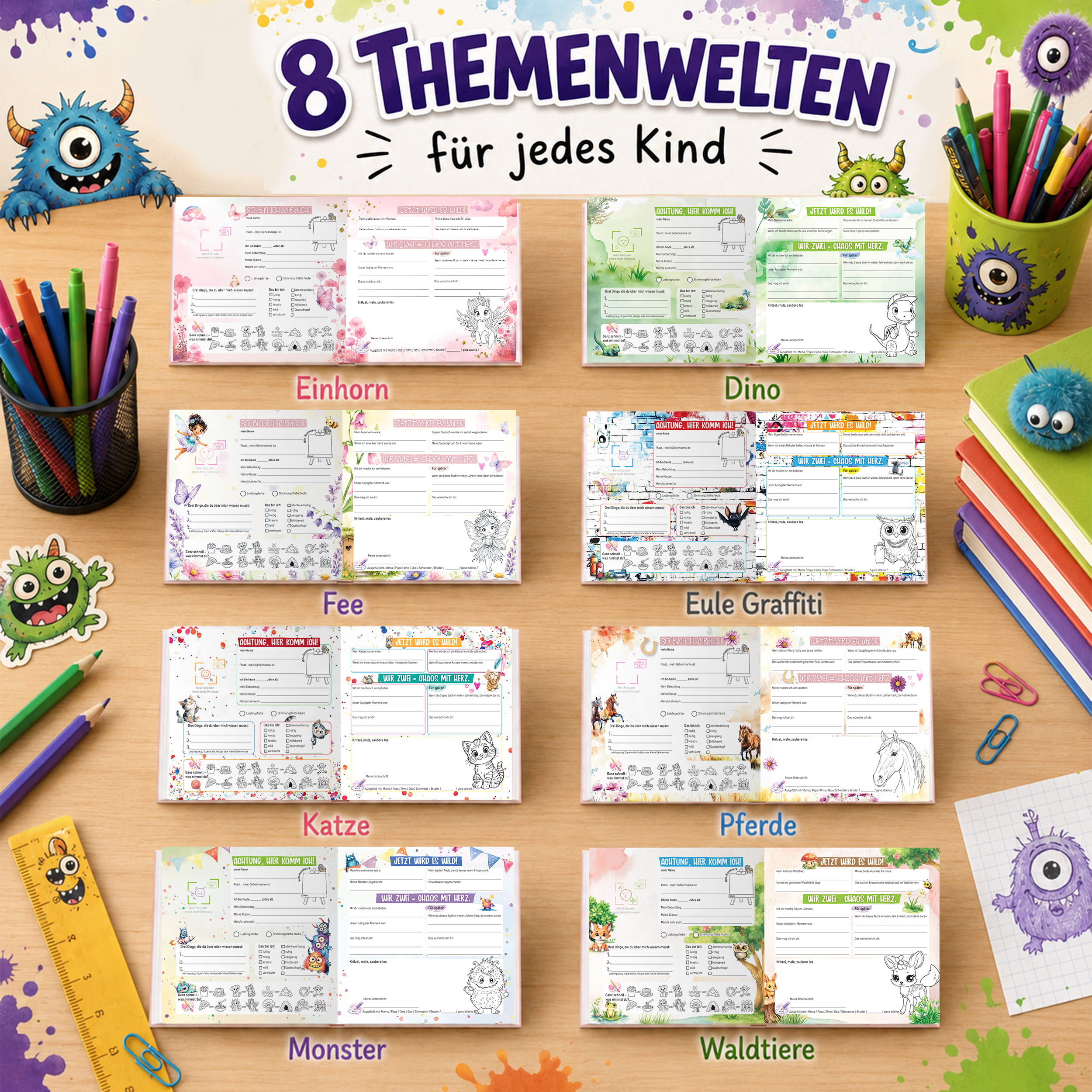 Freundebuch Grundschule Monster – 21 x 21 cm Hardcover