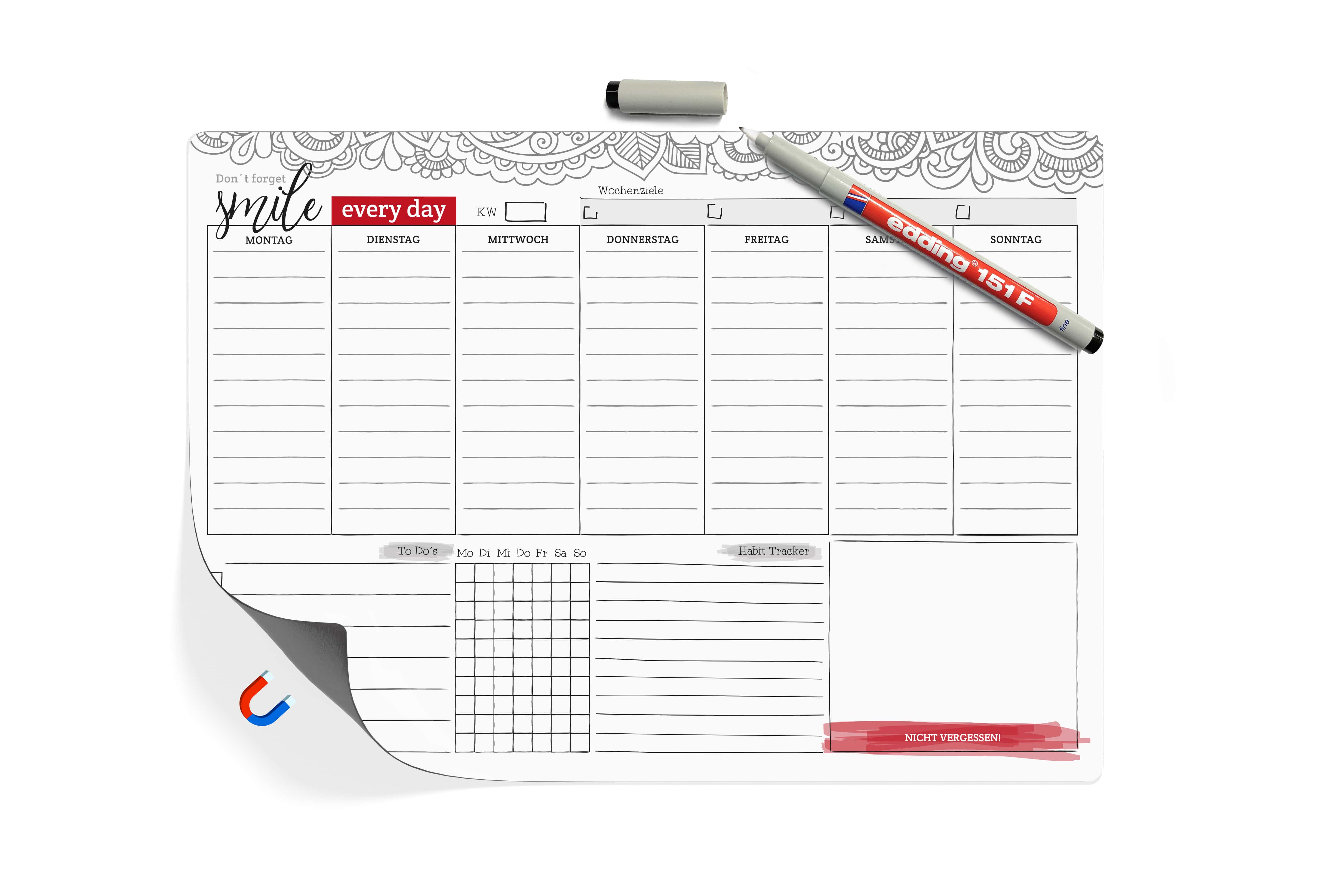 Magnetischer Wochenplaner inkl. Stift