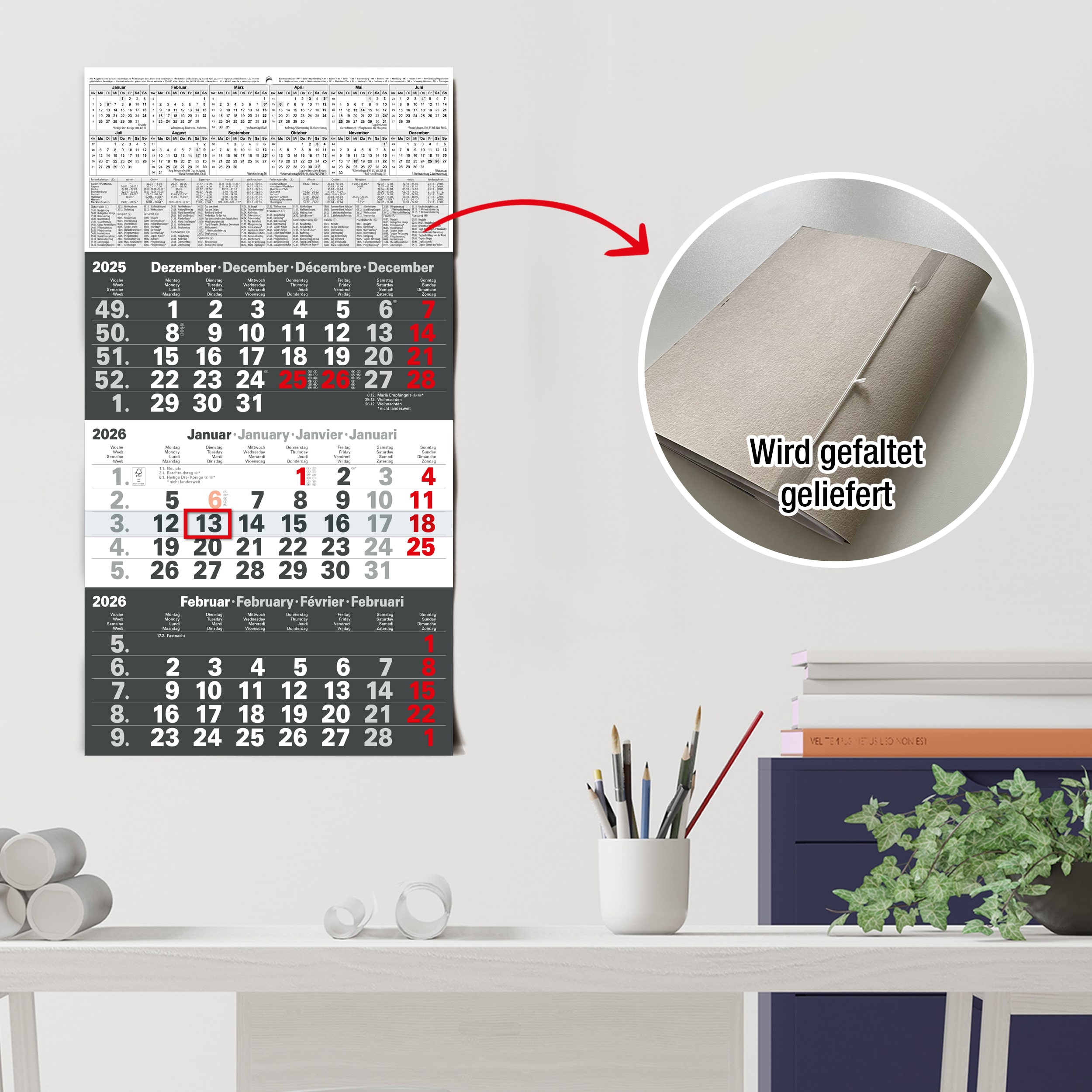 3-Monatskalender 2026 Anthrazit 3-Monatskalender 2026 Anthrazit