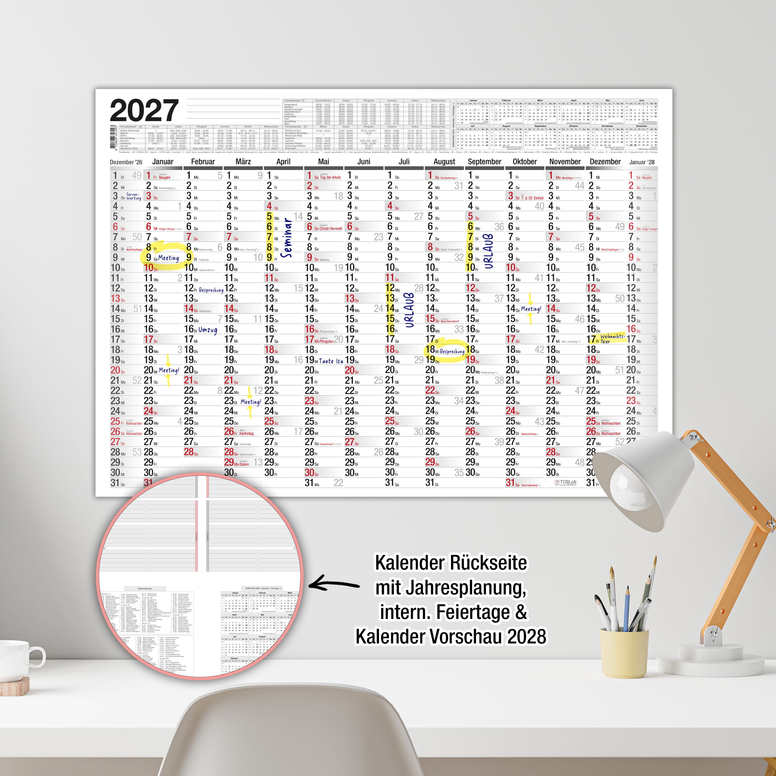 Wandkalender 2027 A2 Standard 14 Monate