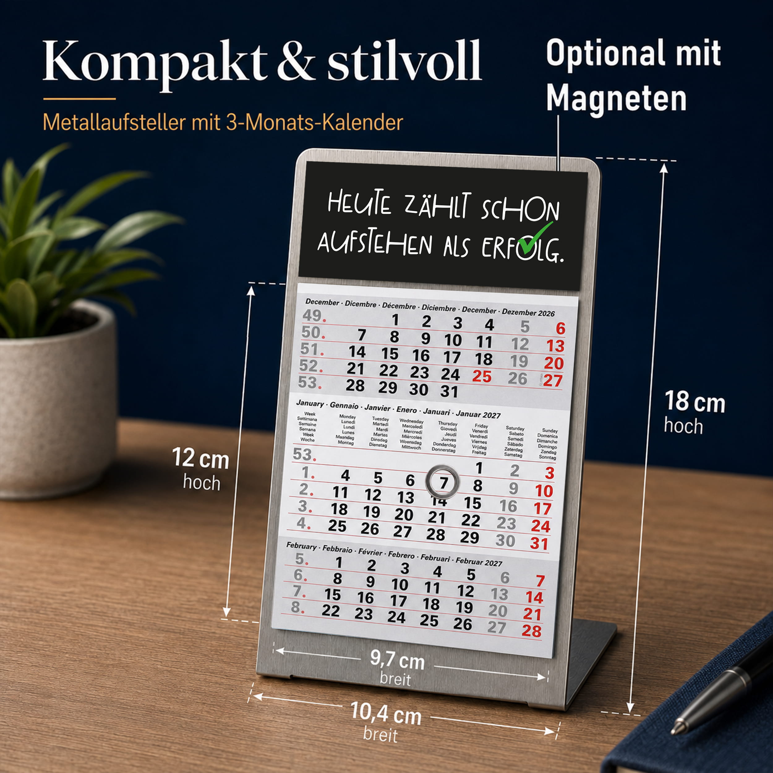 Magnet-System Titan – Tischkalender 2027 mit Metallaufsteller