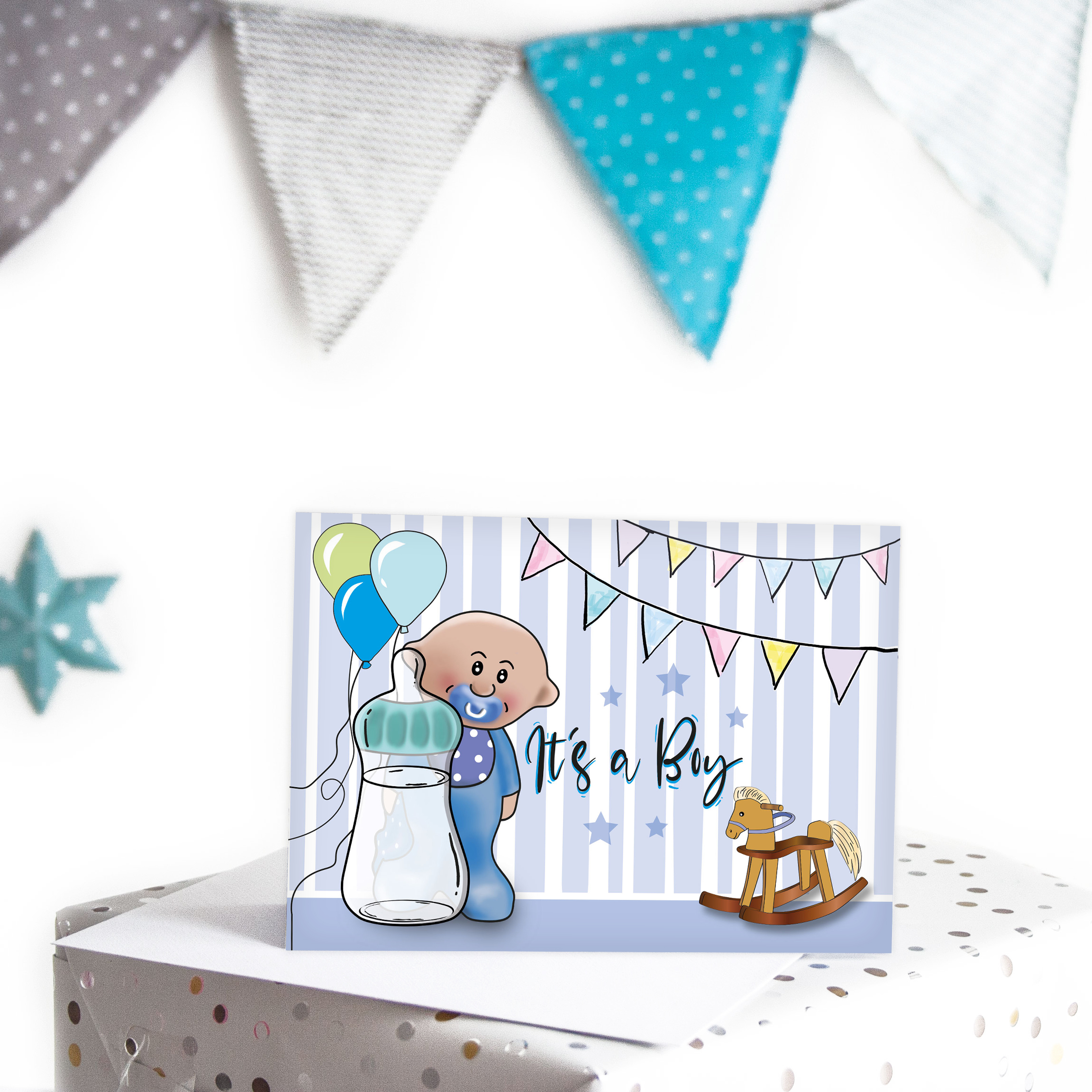 Glückwunschkarte zur Geburt eines Jungen "Boy"