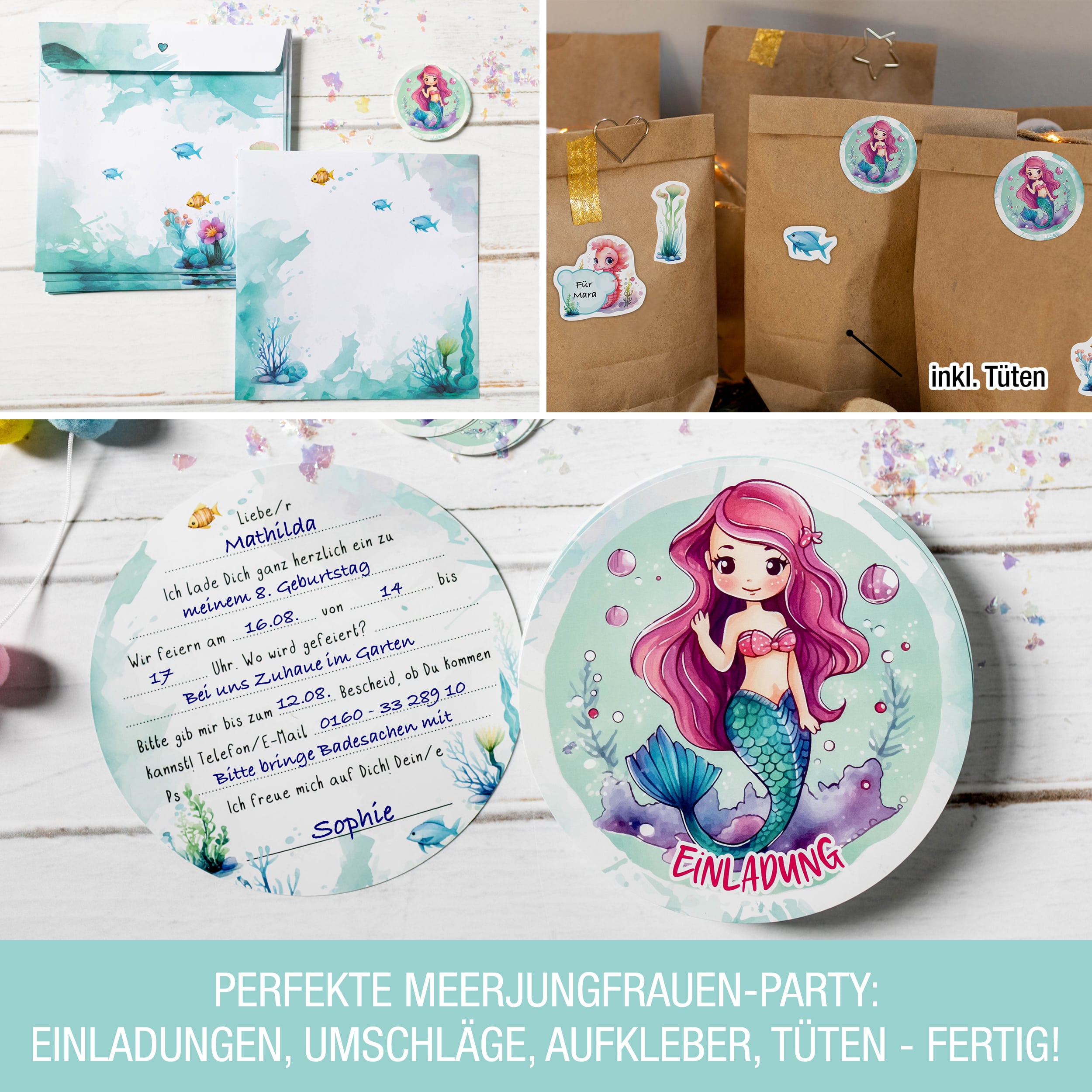 Geburtstags-Set Meerjungfrau inkl. Tüten Geburtstags-Set Meerjungfrau inkl. Tüten