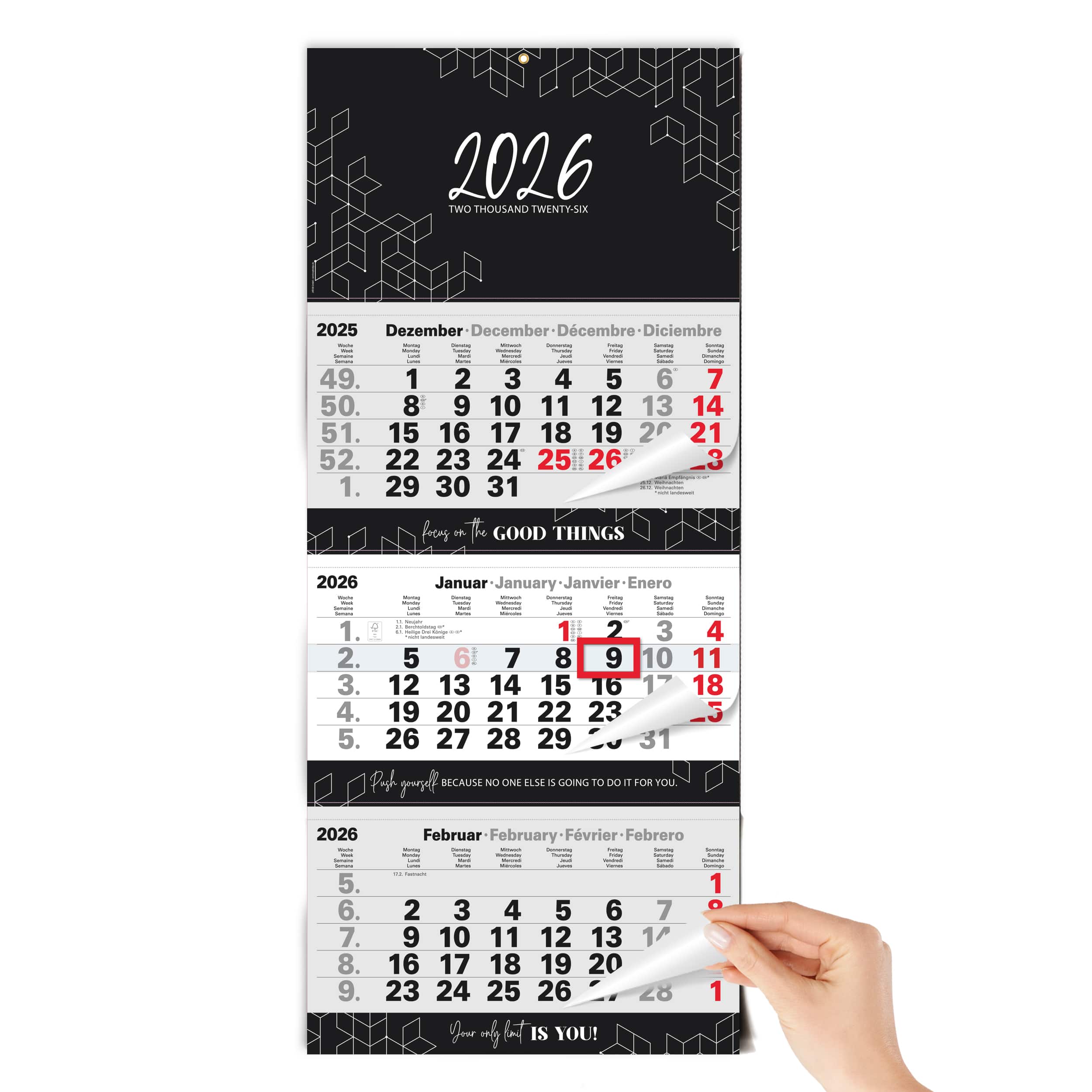 3-Monatskalender 2026 Block Schwarz 3-Monatskalender 2026 Block Schwarz