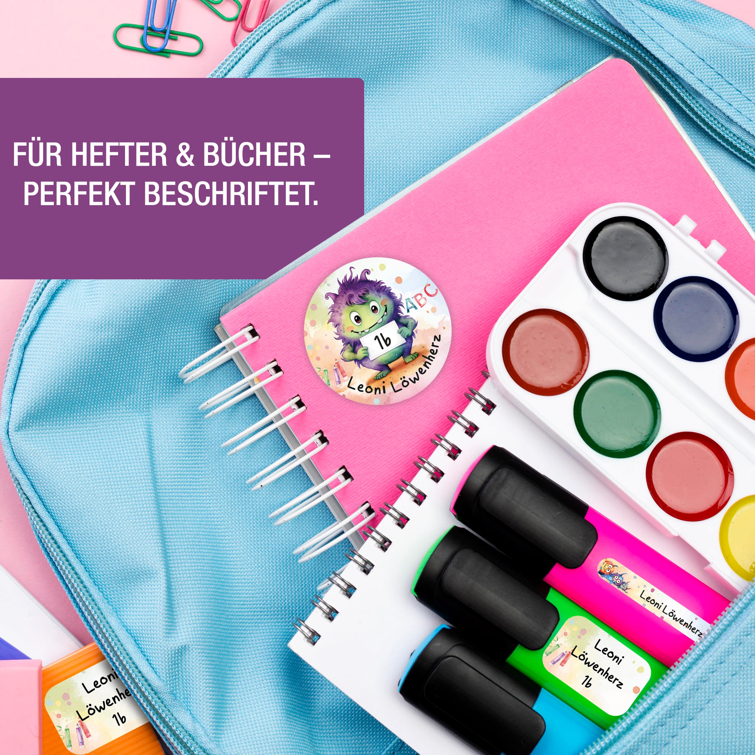 Sticker Set Monster Grundschule personalisiert Name