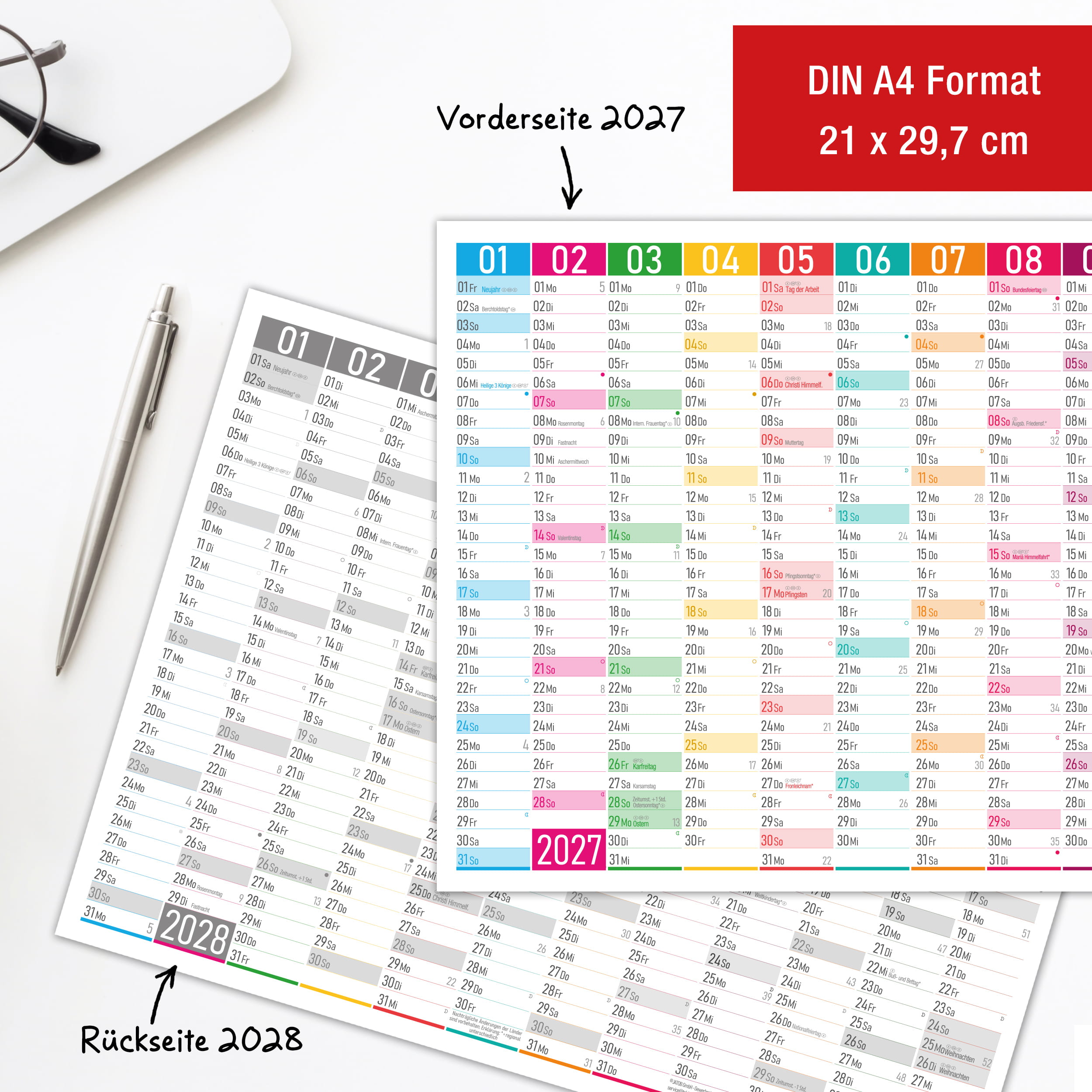 Tafelkalender 2027 Color Blocks A4 - 3er Set