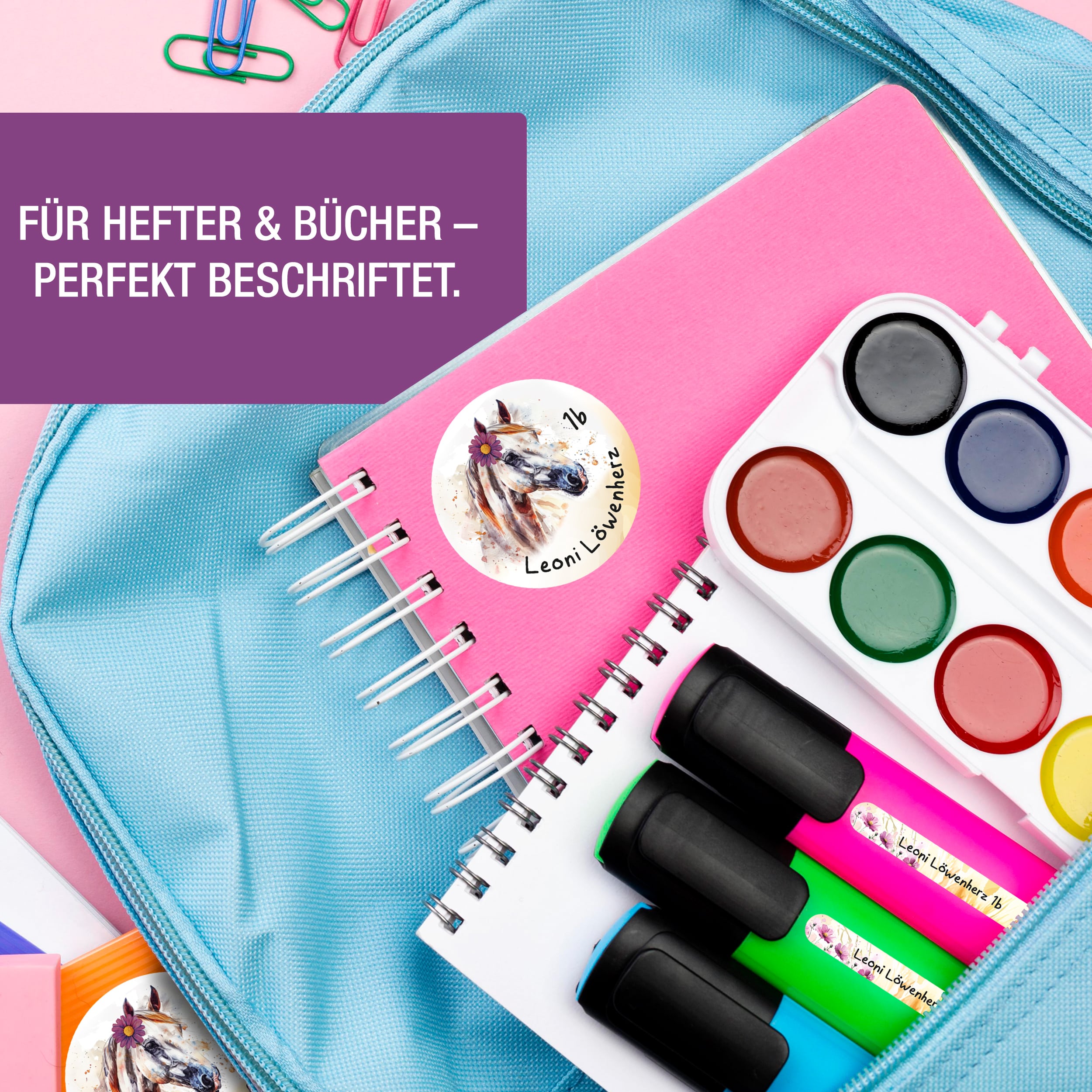 Sticker Set Pferd Grundschule personalisiert Name