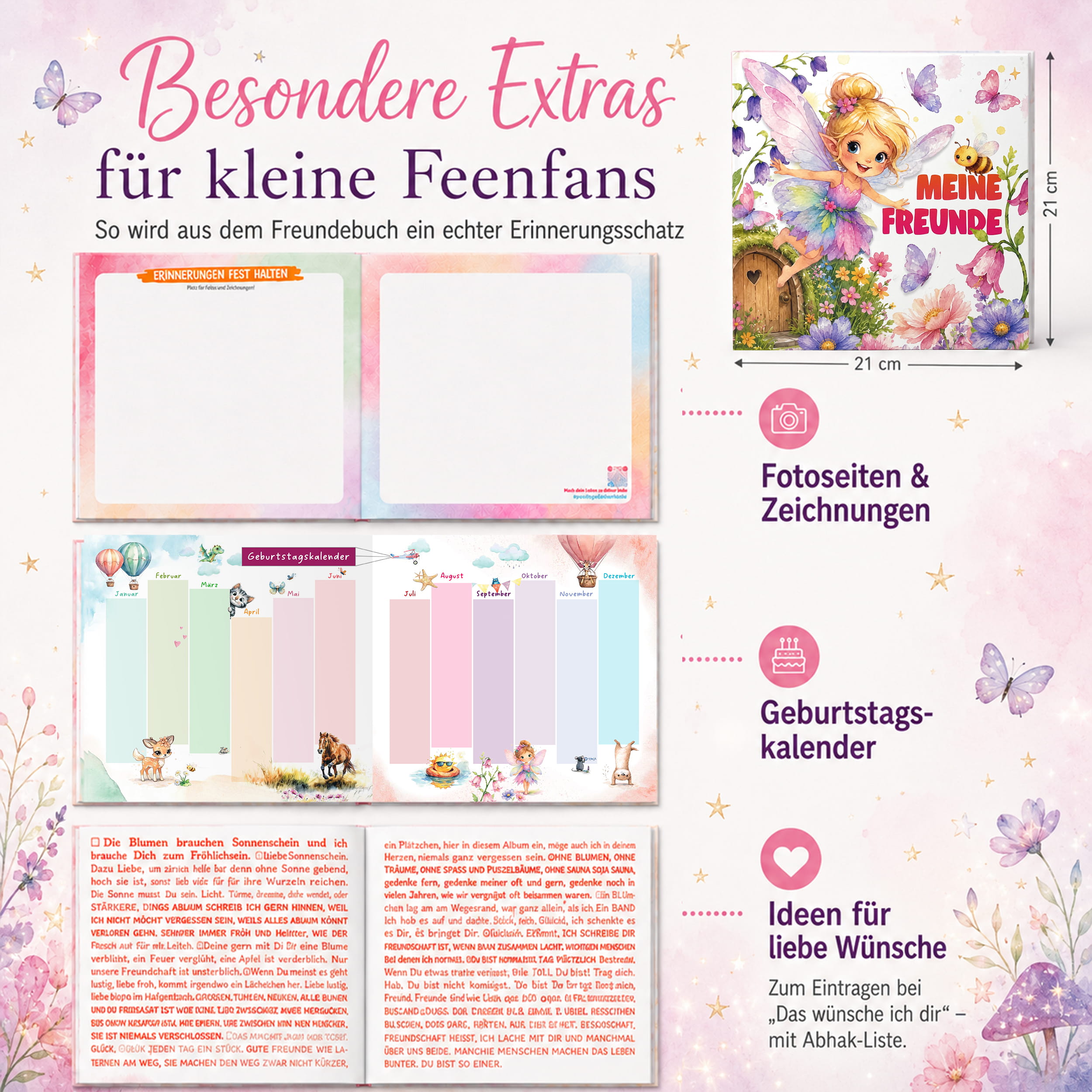 Freundebuch Grundschule Fee – 21 x 21 cm Hardcover