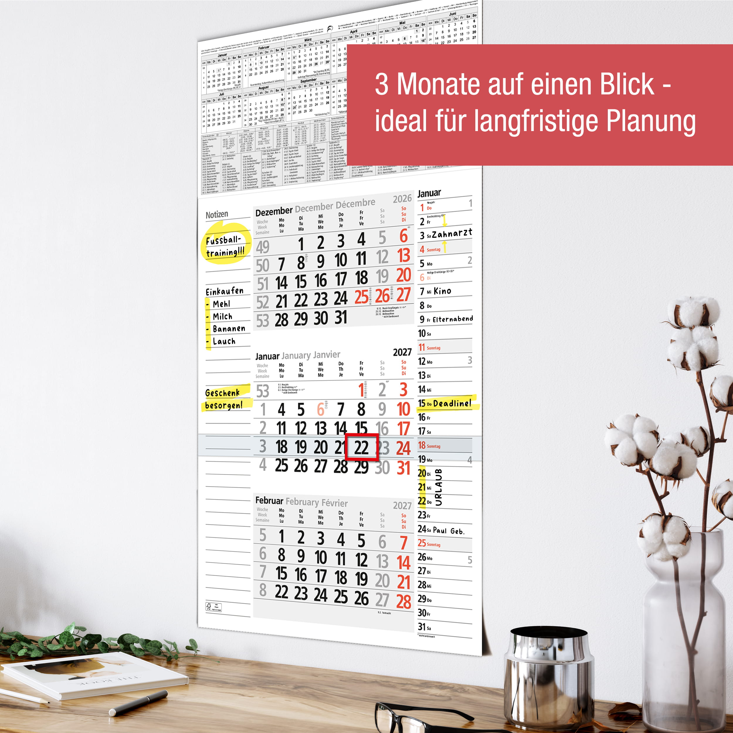 3-Monatskalender 2027 Notizen