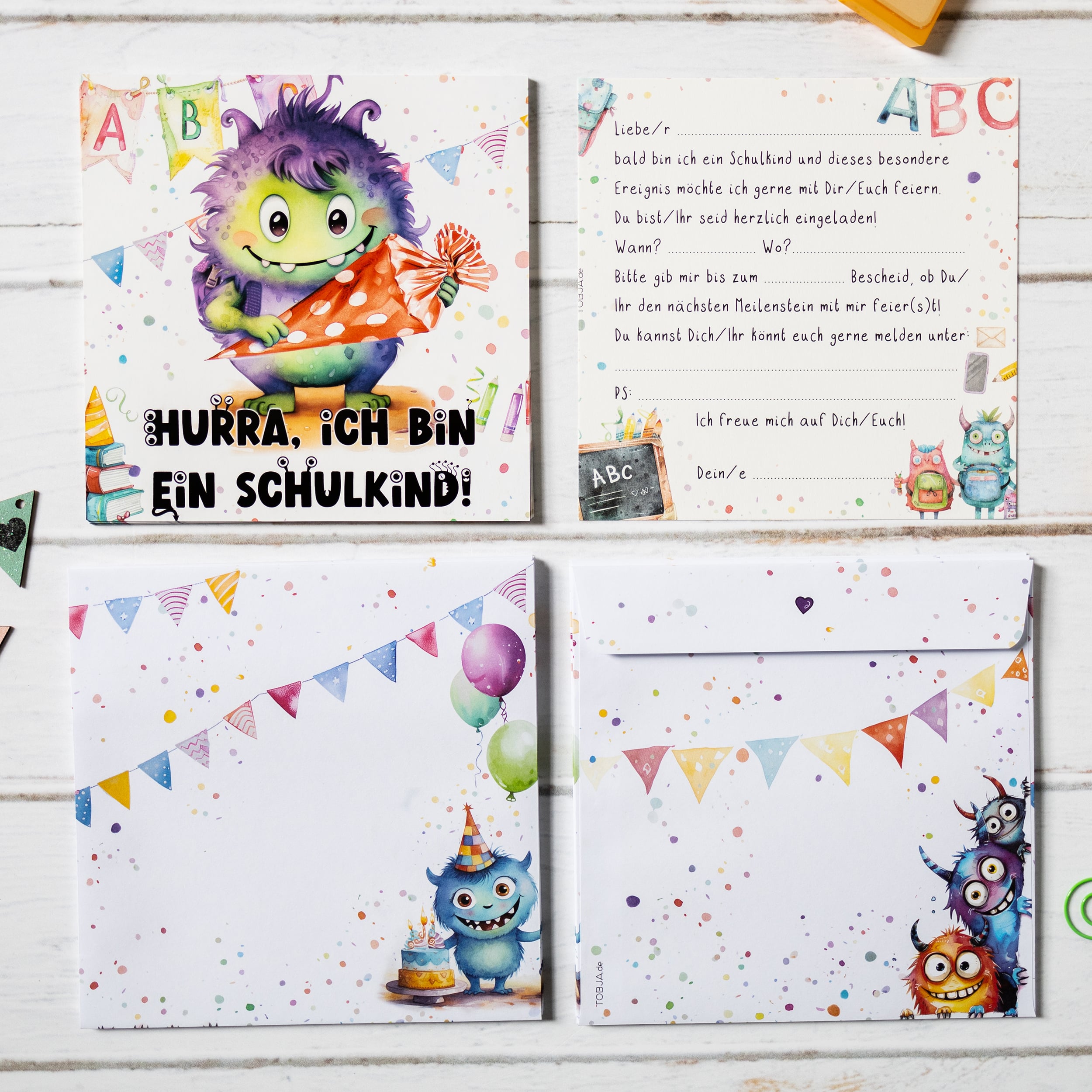 Einladungskarten Einschulung "Monster" 