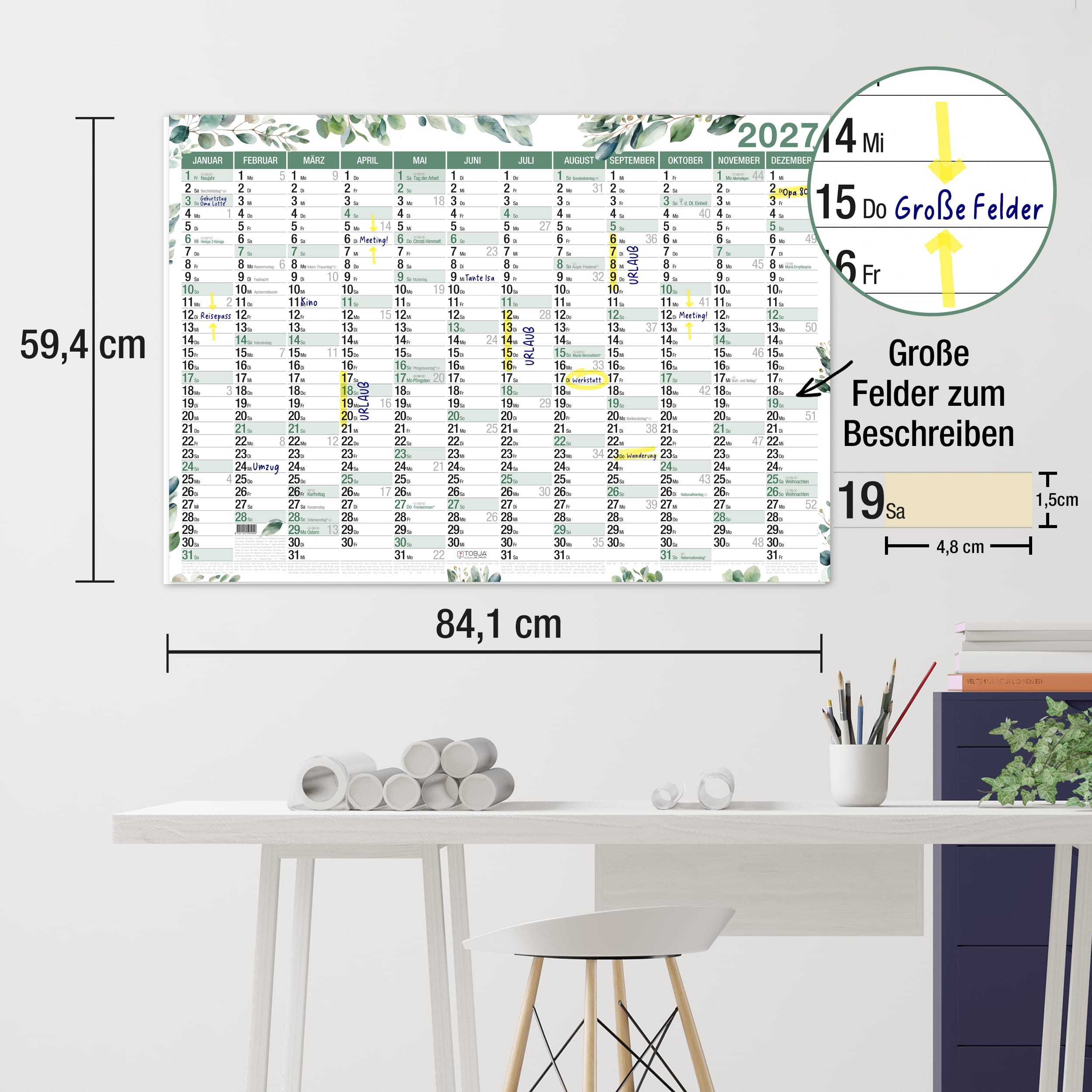 Wandkalender 2027 A1 Eukalyptus