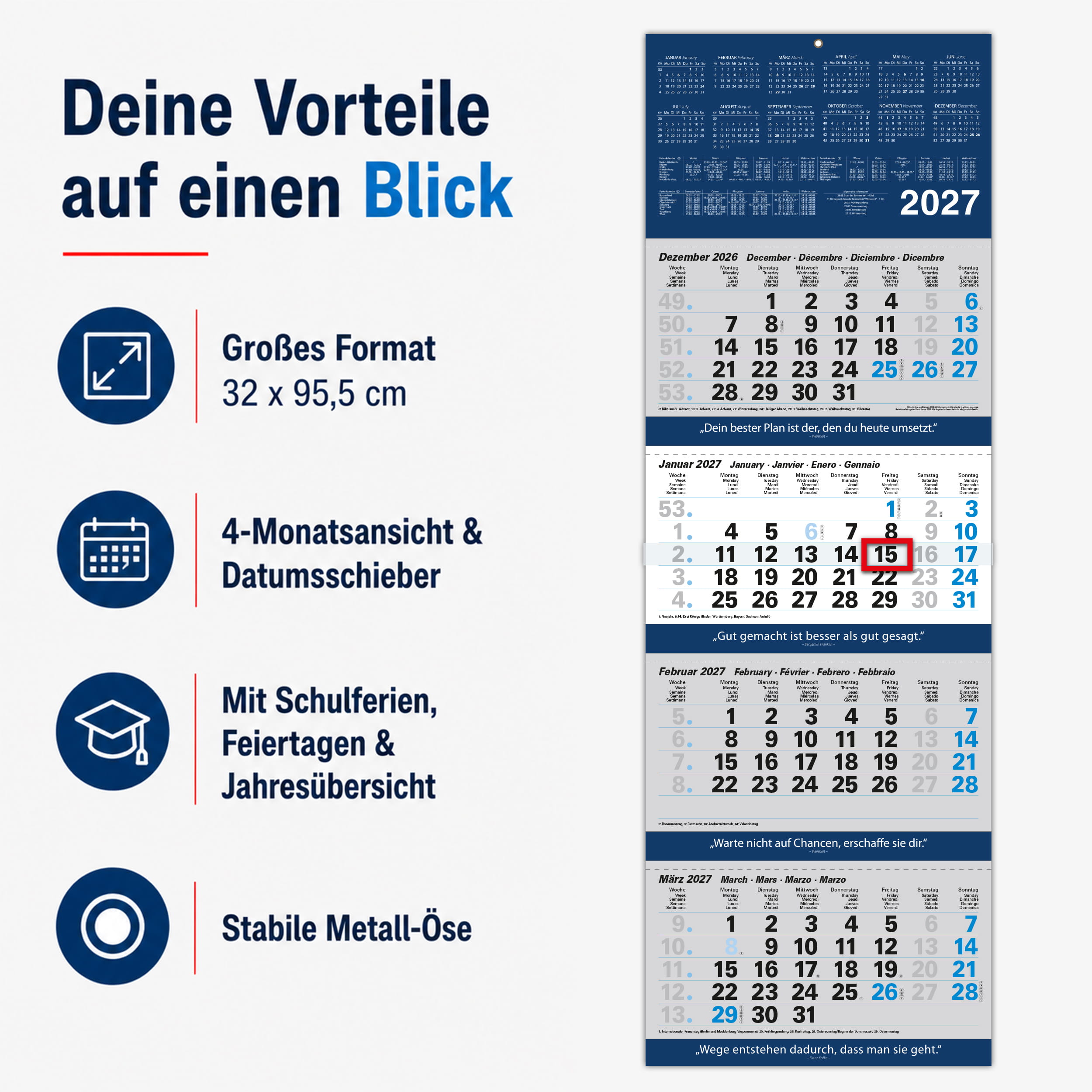 4-Monatskalender 2027 „Office Blau"