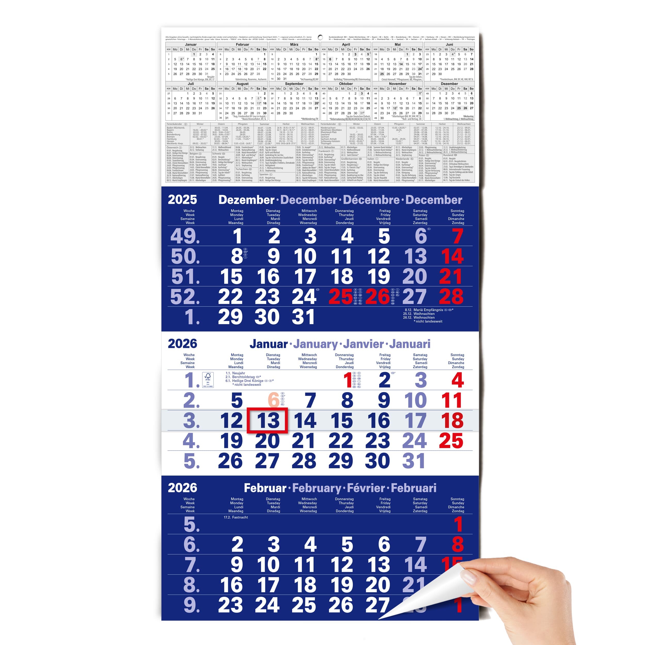 3-Monatskalender 2026 Blau
