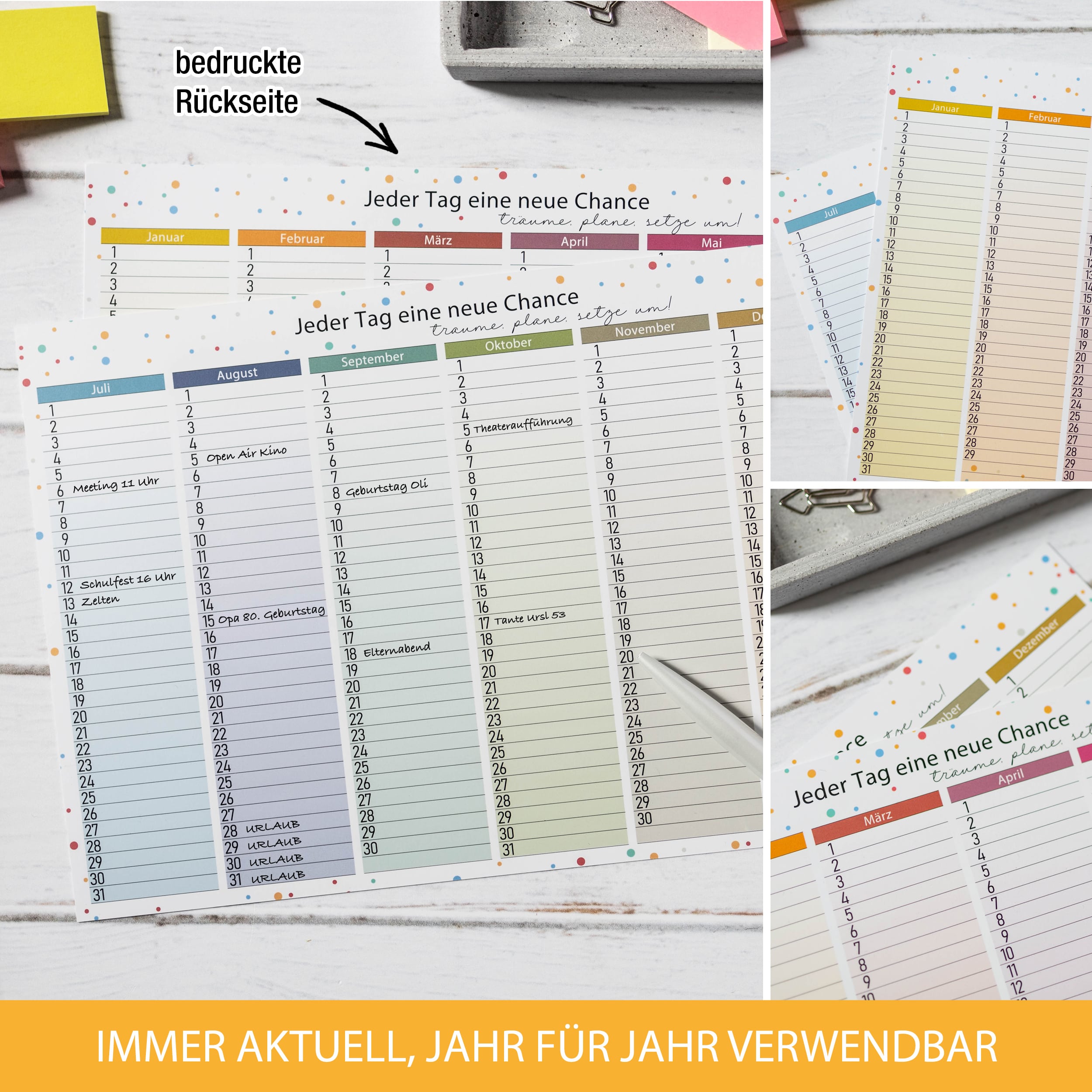Immerwährend Kalender A4 "bunt" abwischbar Immerwährend Kalender A4 "bunt" abwischbar
