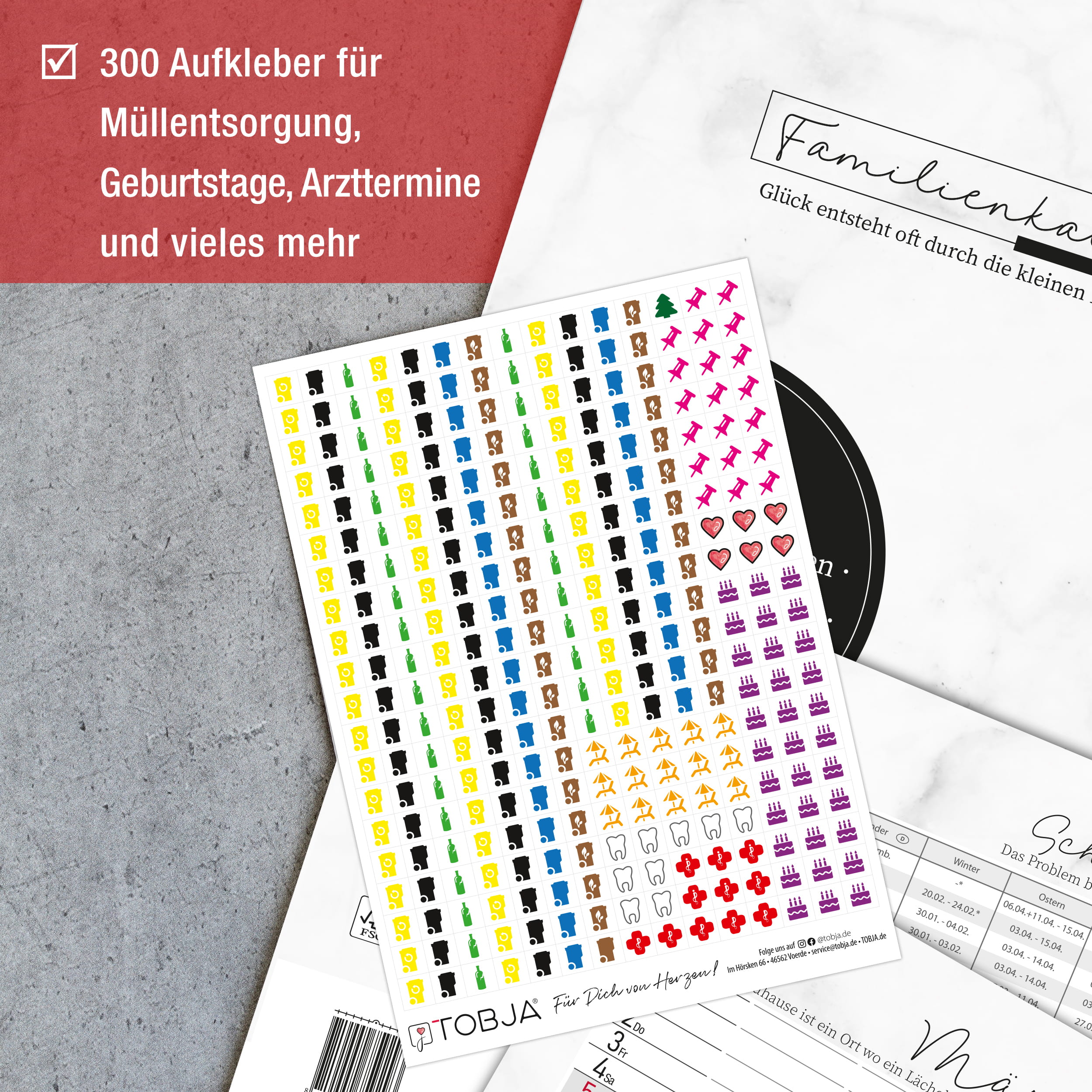 Familienkalender 2027 A3 Marmor – 6 Spalten