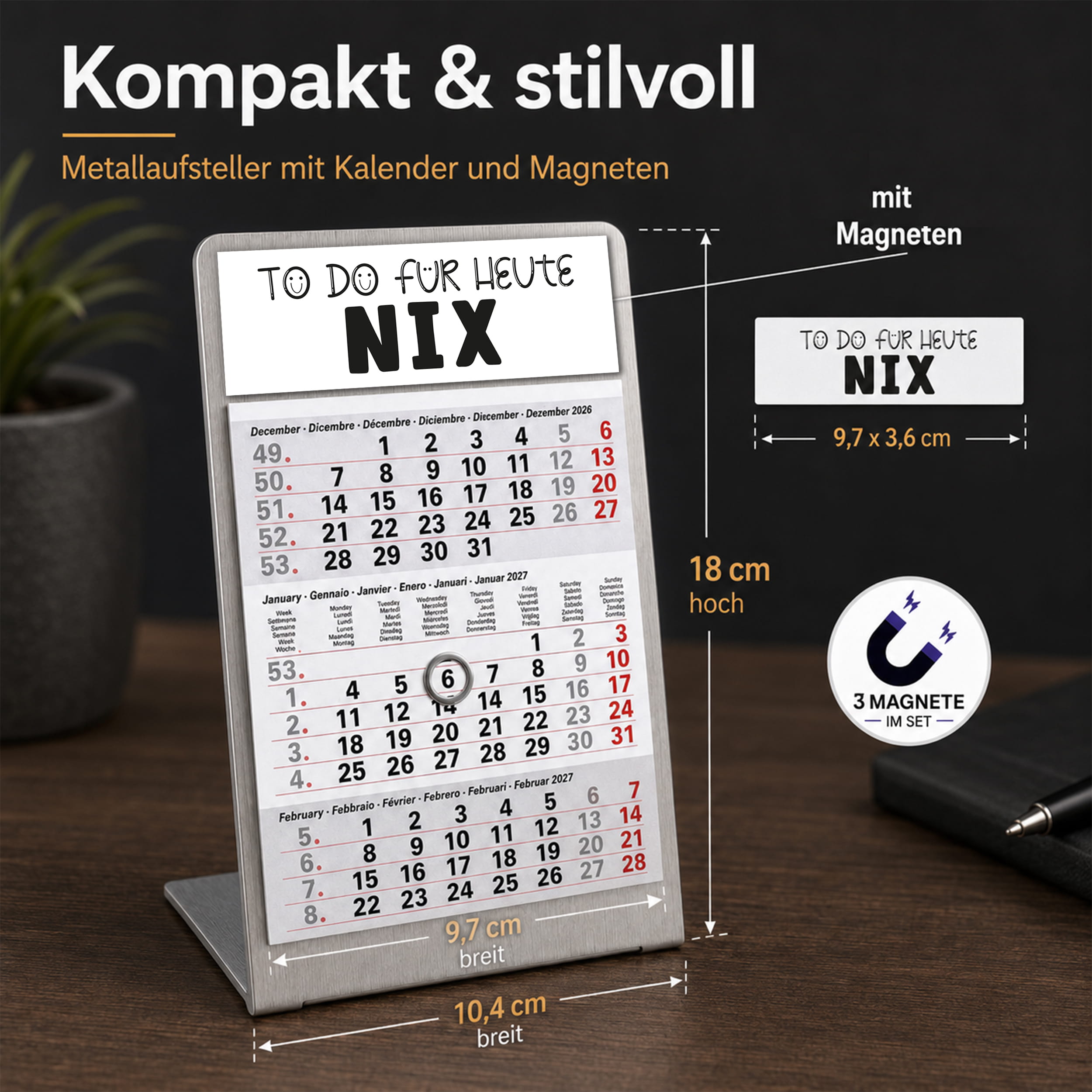 Magnet-System Titan – Komplettset 2027: Aufsteller + Kalender + Magnetset Büro-Humor