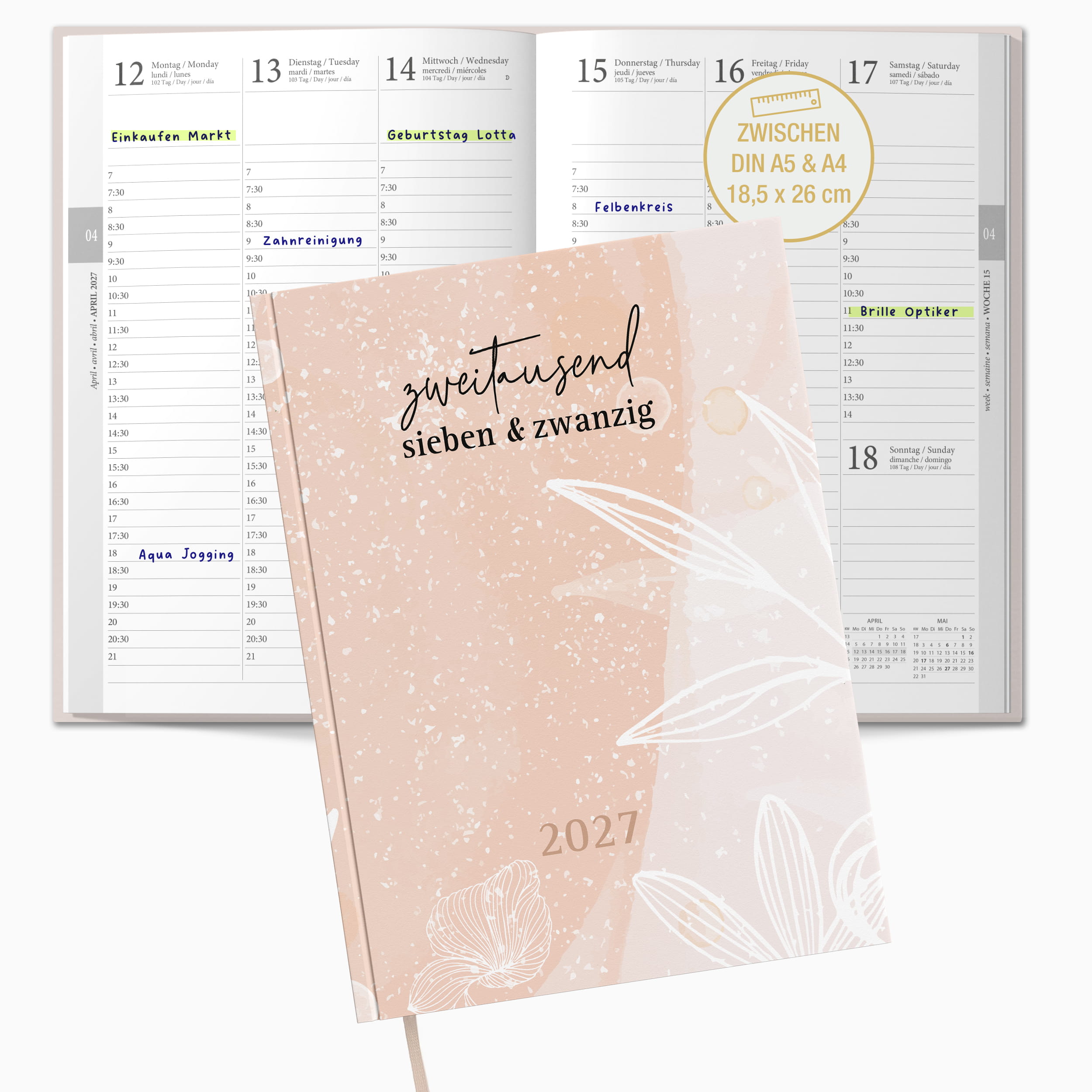 Buchkalender 2027 OptiPlaner Rosé altrosa