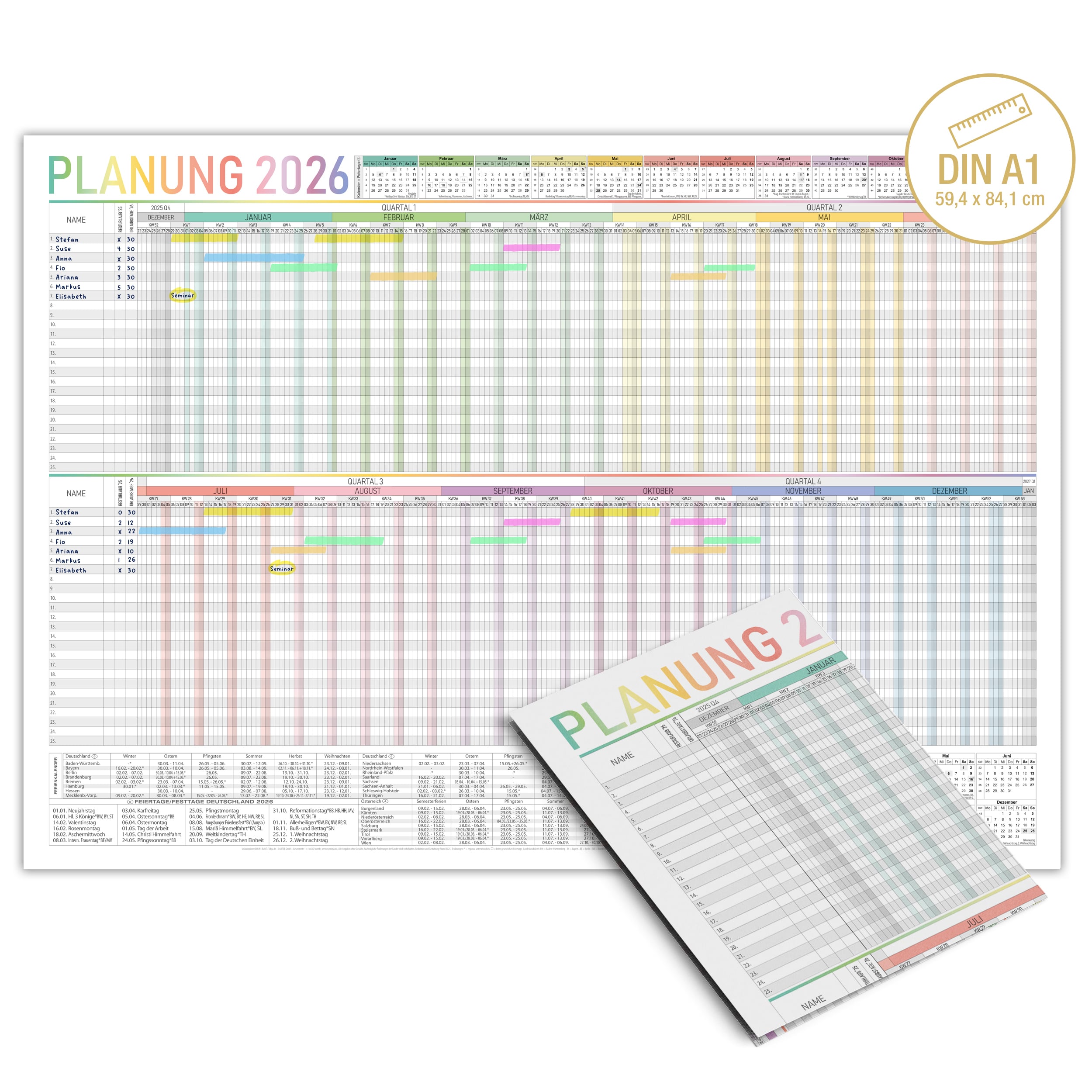 Urlaubsplaner 2026 DIN A1 bunt Urlaubsplaner 2026 DIN A1 bunt