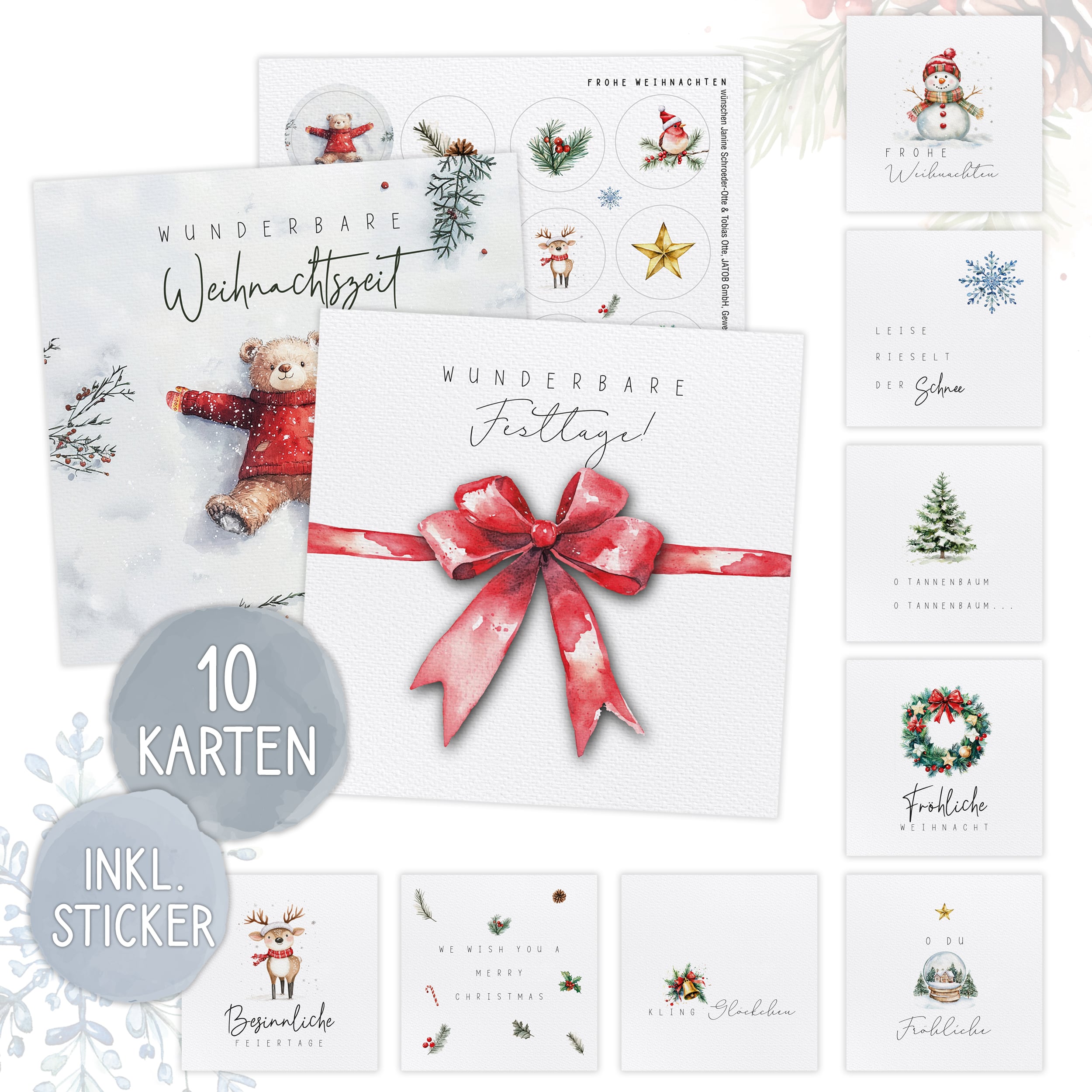 XXL Weihnachtskarten Set inkl. Stickern – 10er Set