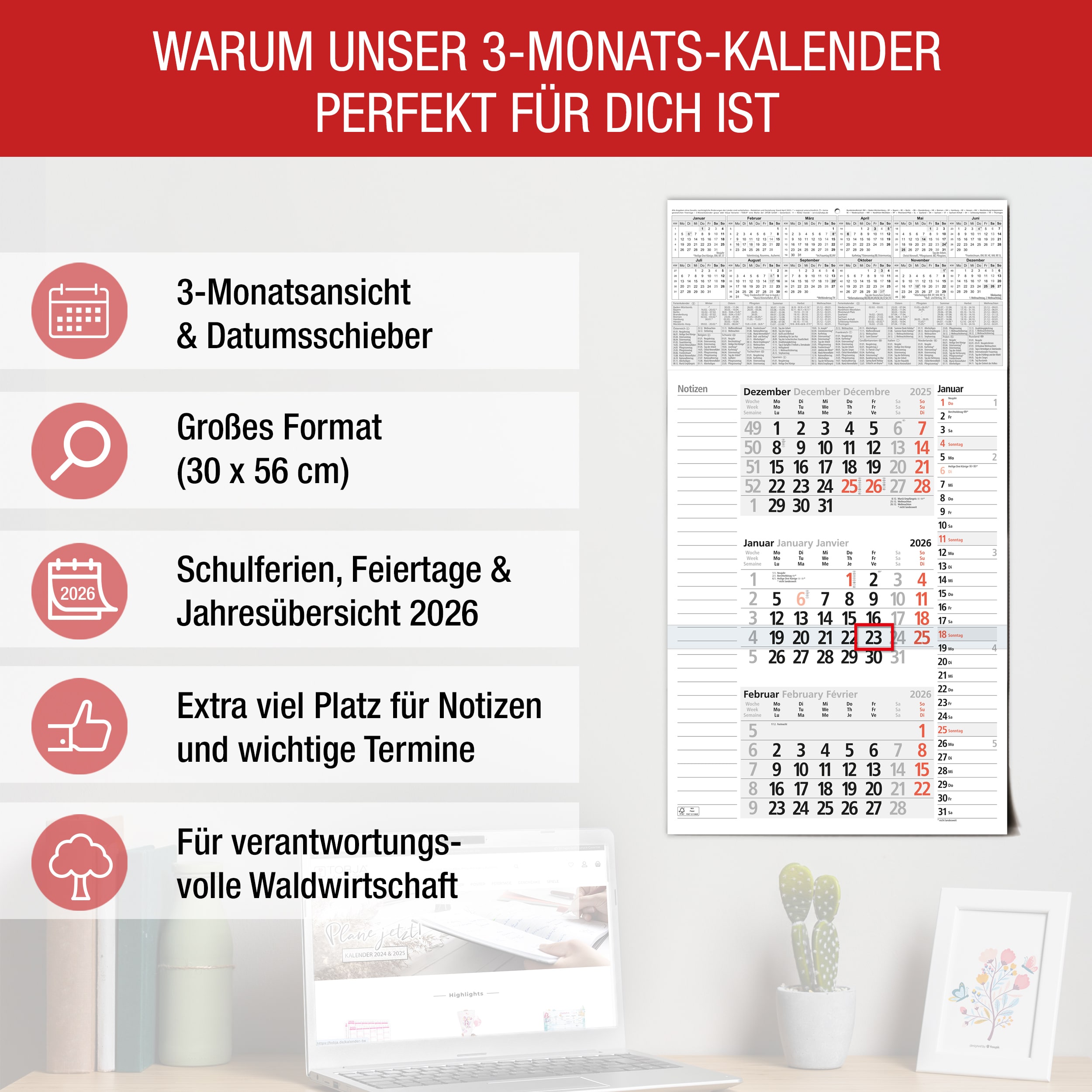 3-Monatskalender 2026 Notizen 3-Monatskalender 2026 Notizen