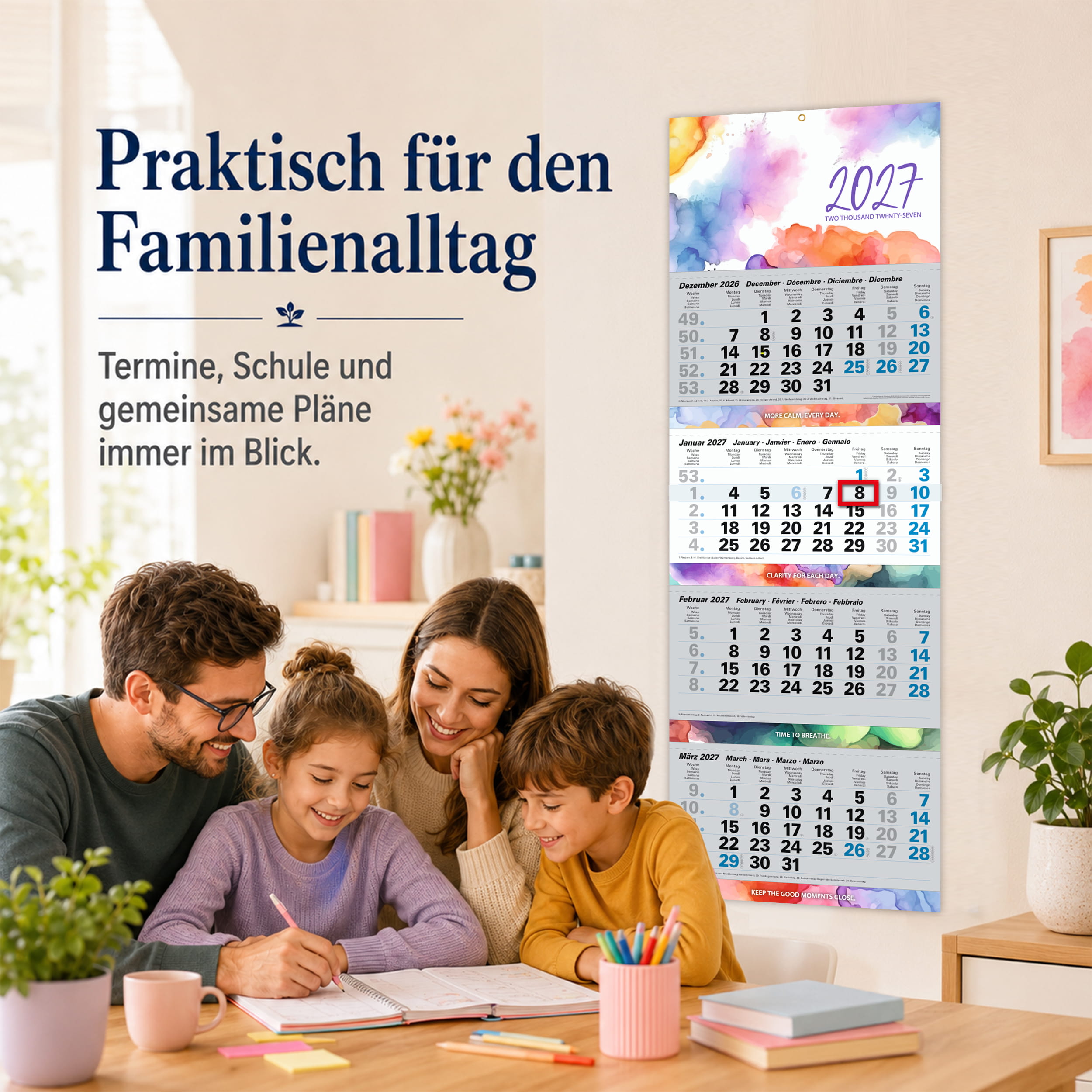 4-Monatskalender 2027 „Aquarell Splash"
