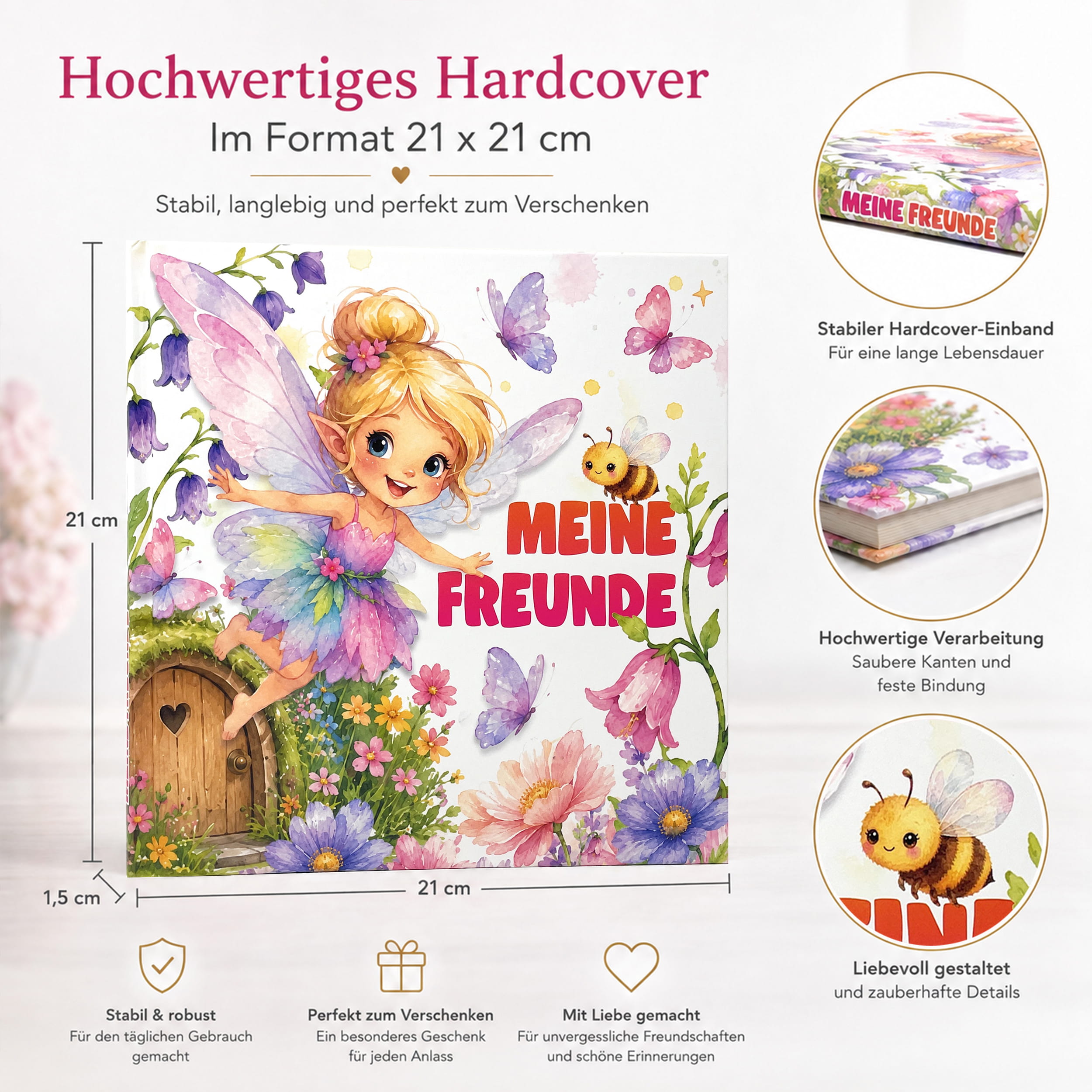 Freundebuch Grundschule Fee – 21 x 21 cm Hardcover