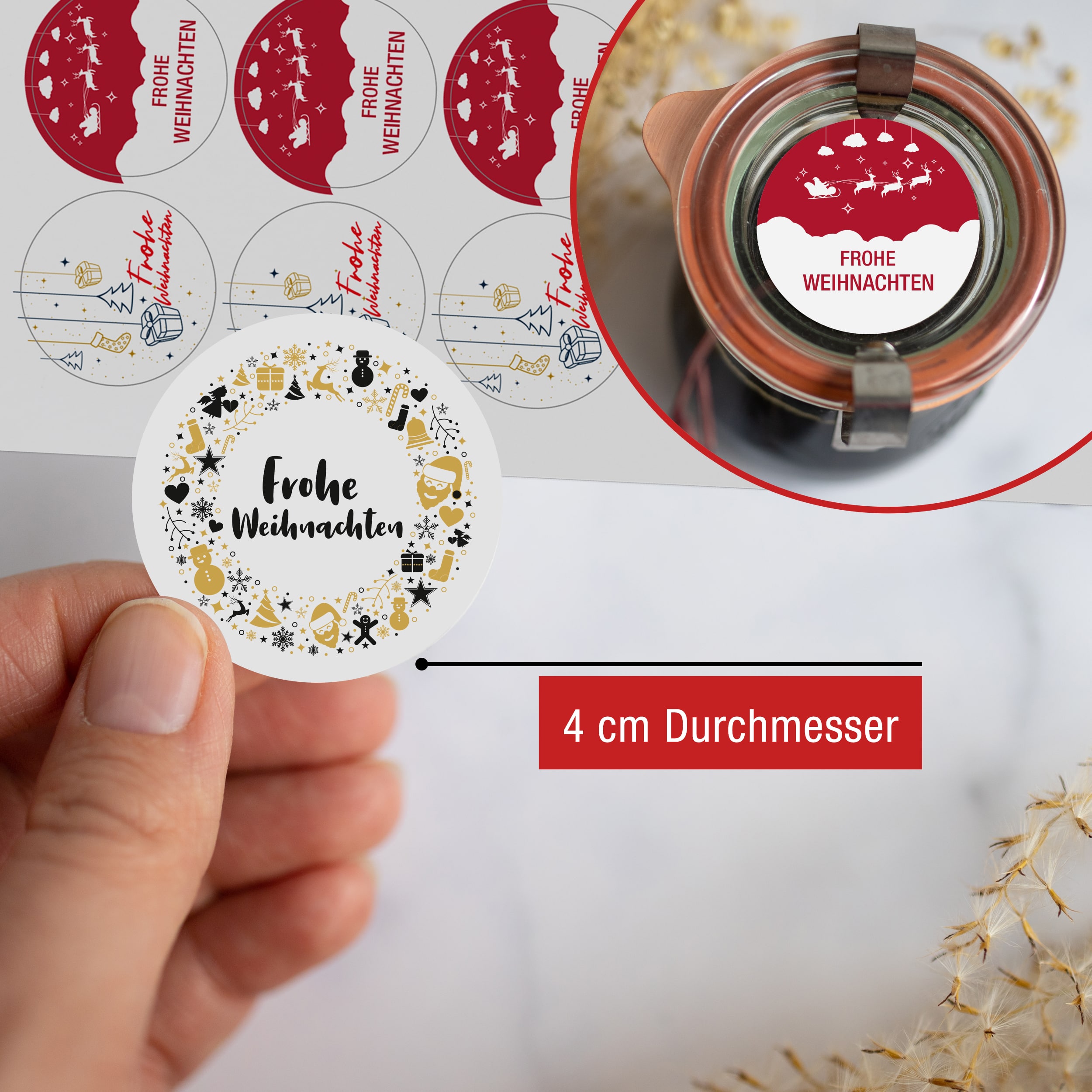 96 Aufkleber "Frohe Weihnachten" weiß 96 Aufkleber "Frohe Weihnachten" weiß