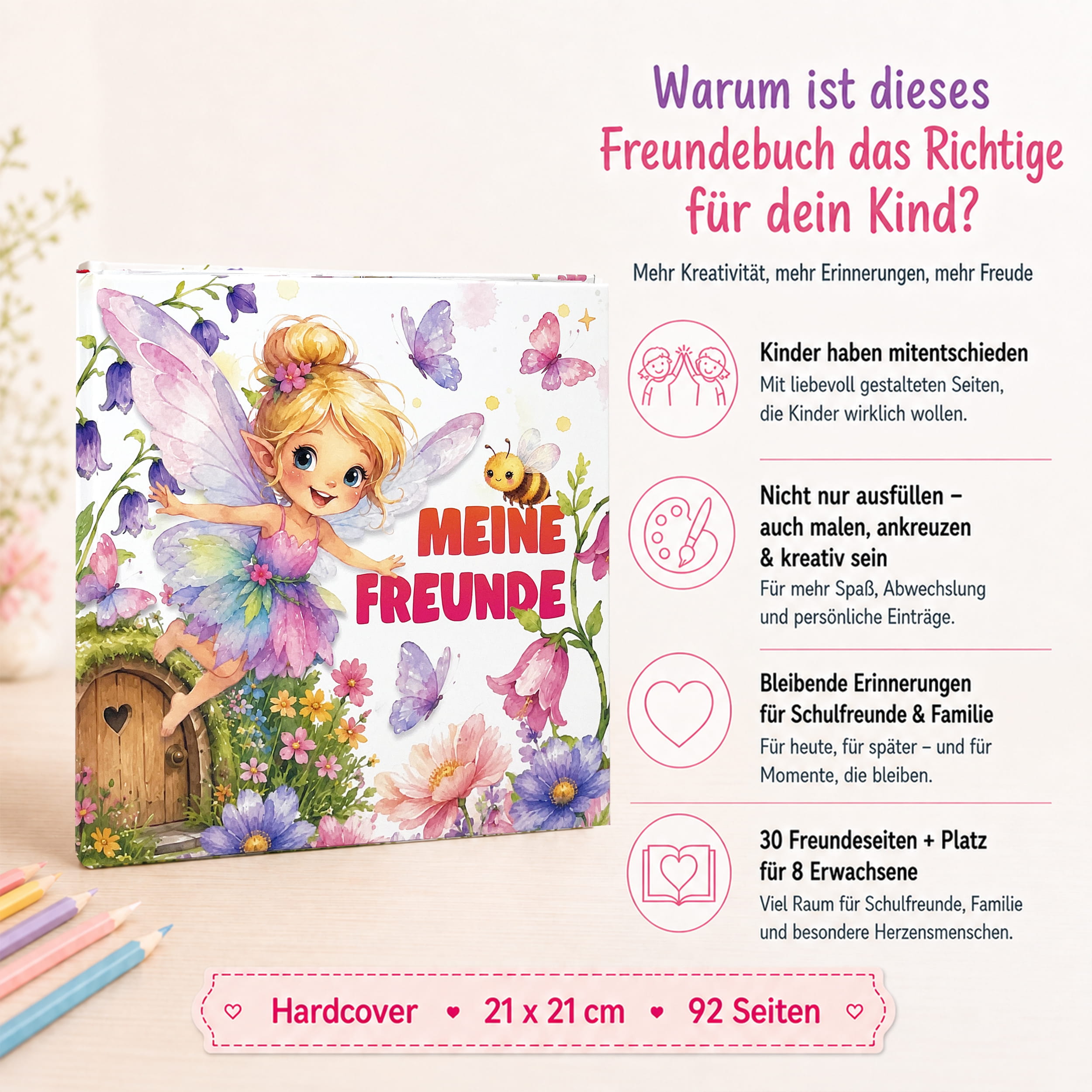 Freundebuch Grundschule Fee – 21 x 21 cm Hardcover