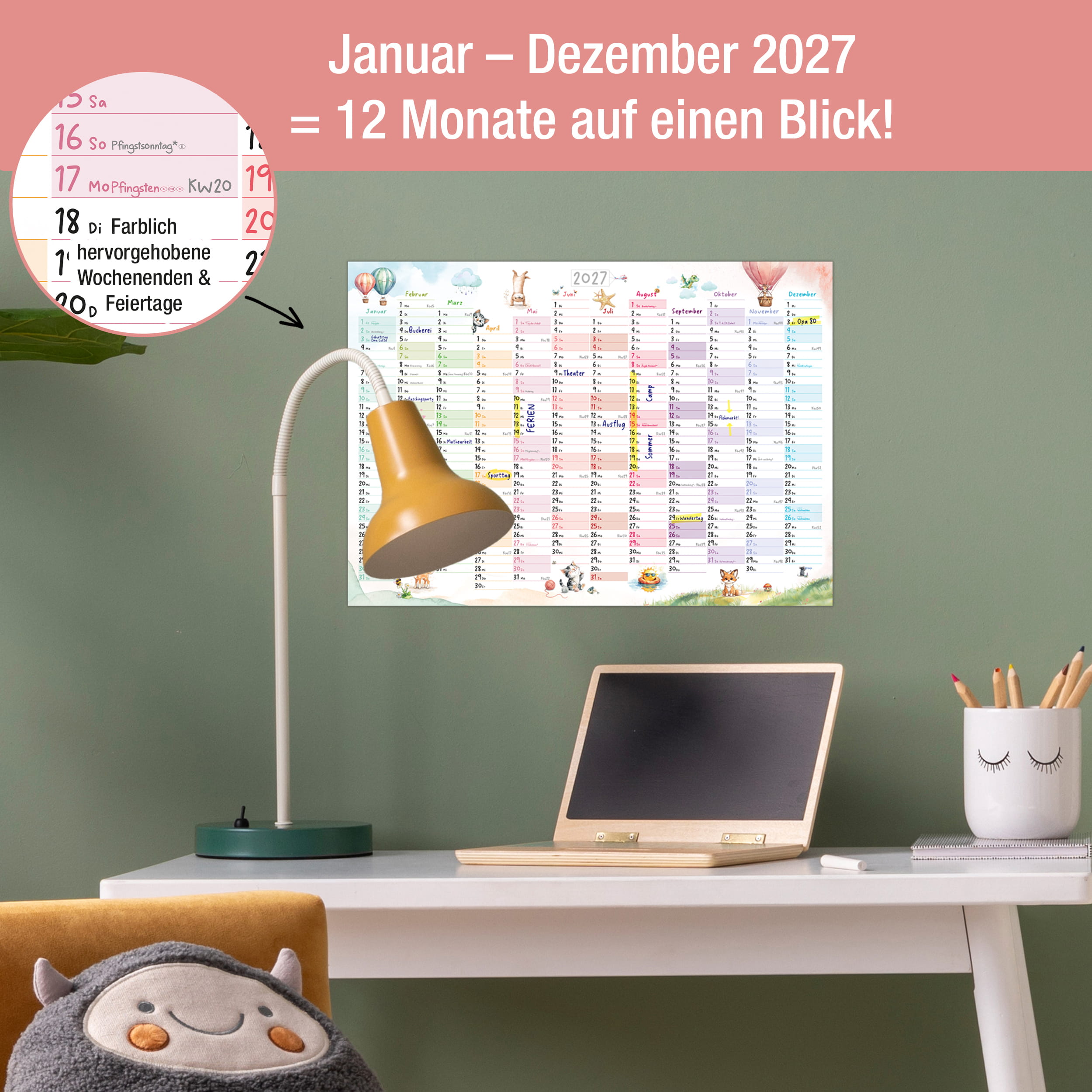 Wandkalender 2027 A3 Tierwelt Aquarell