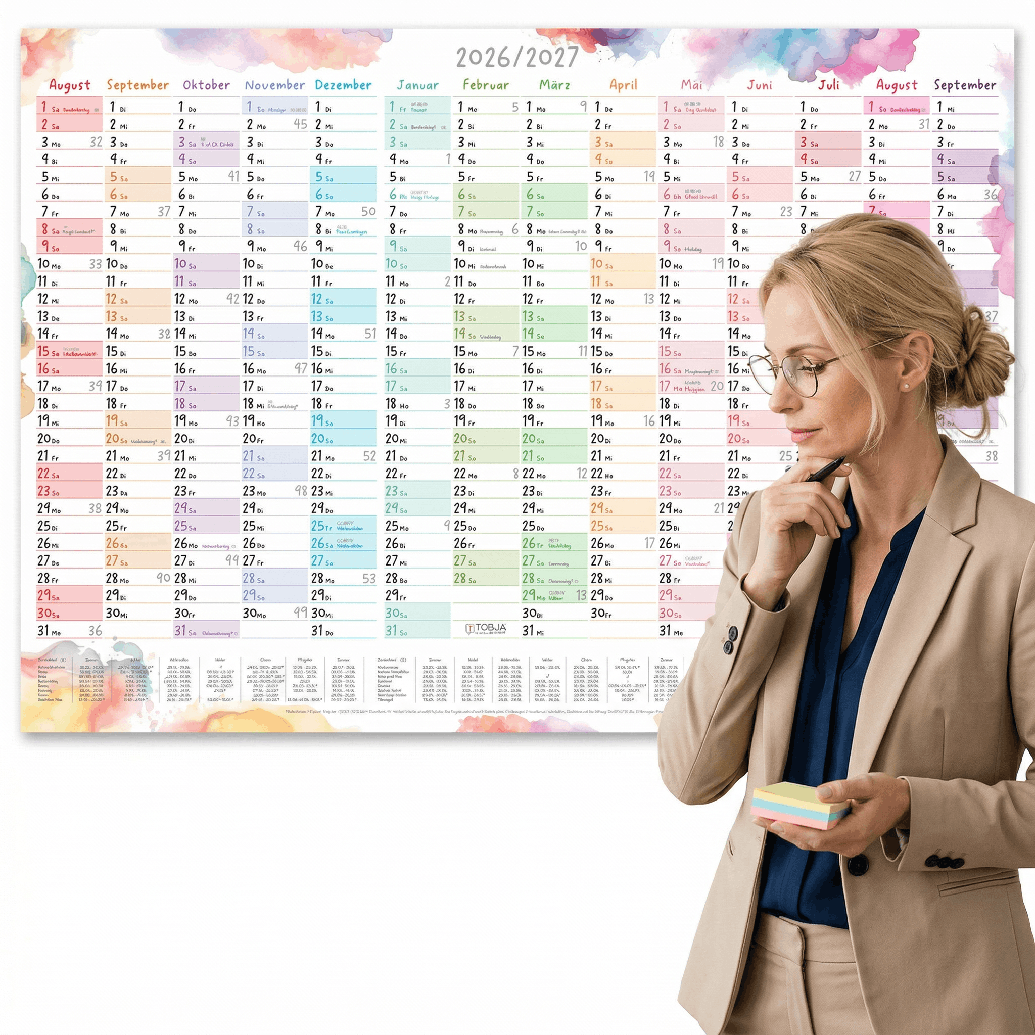 Schuljahreskalender A1 2026/2027 „Aquarell Splash"