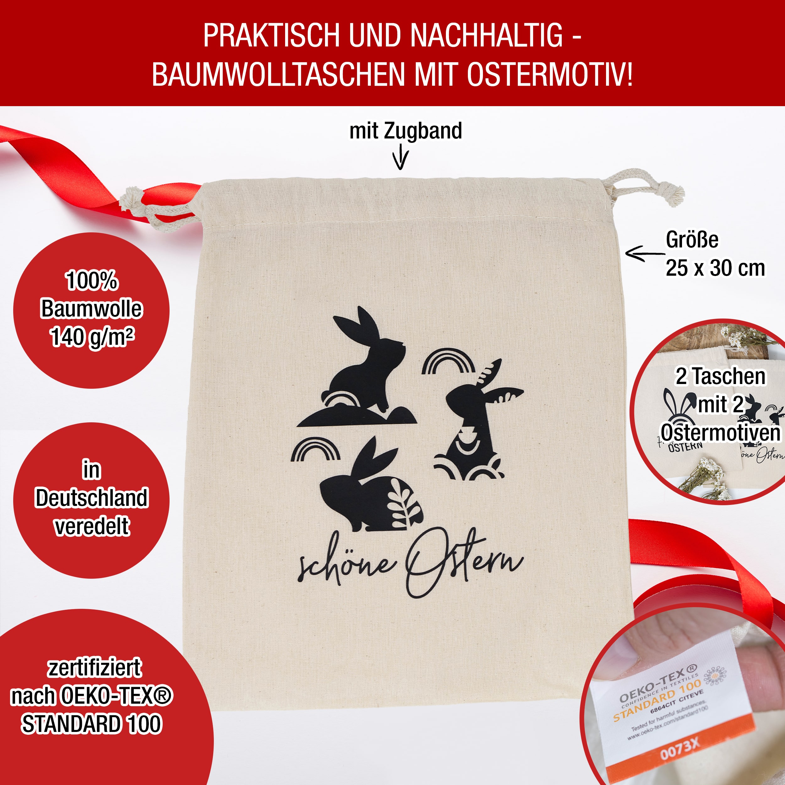 Ostern 2 Zuzieh Baumwollbeutel Set01