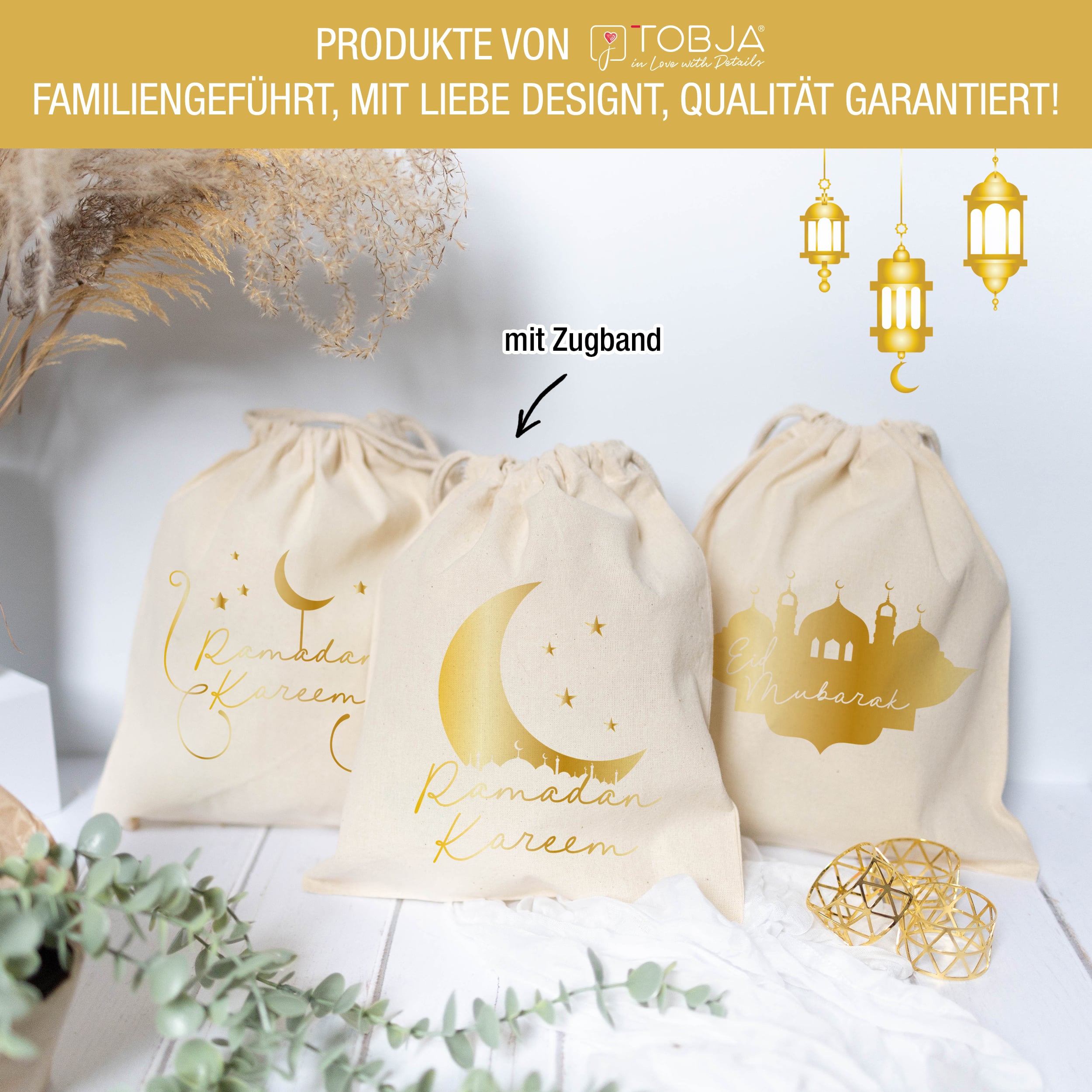 Ramadan Gold Zuziehbeutel 3x