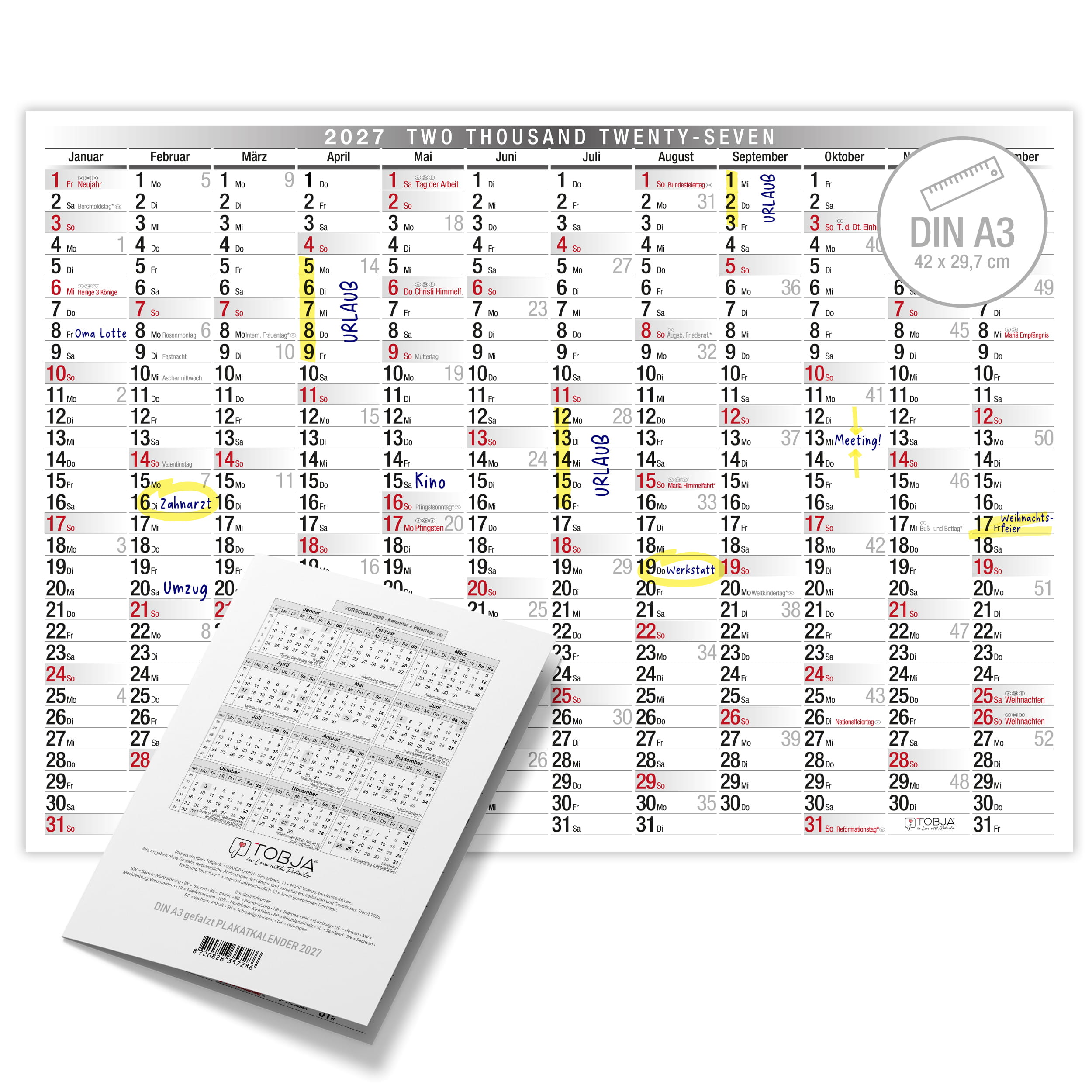 Wandkalender A3 2026