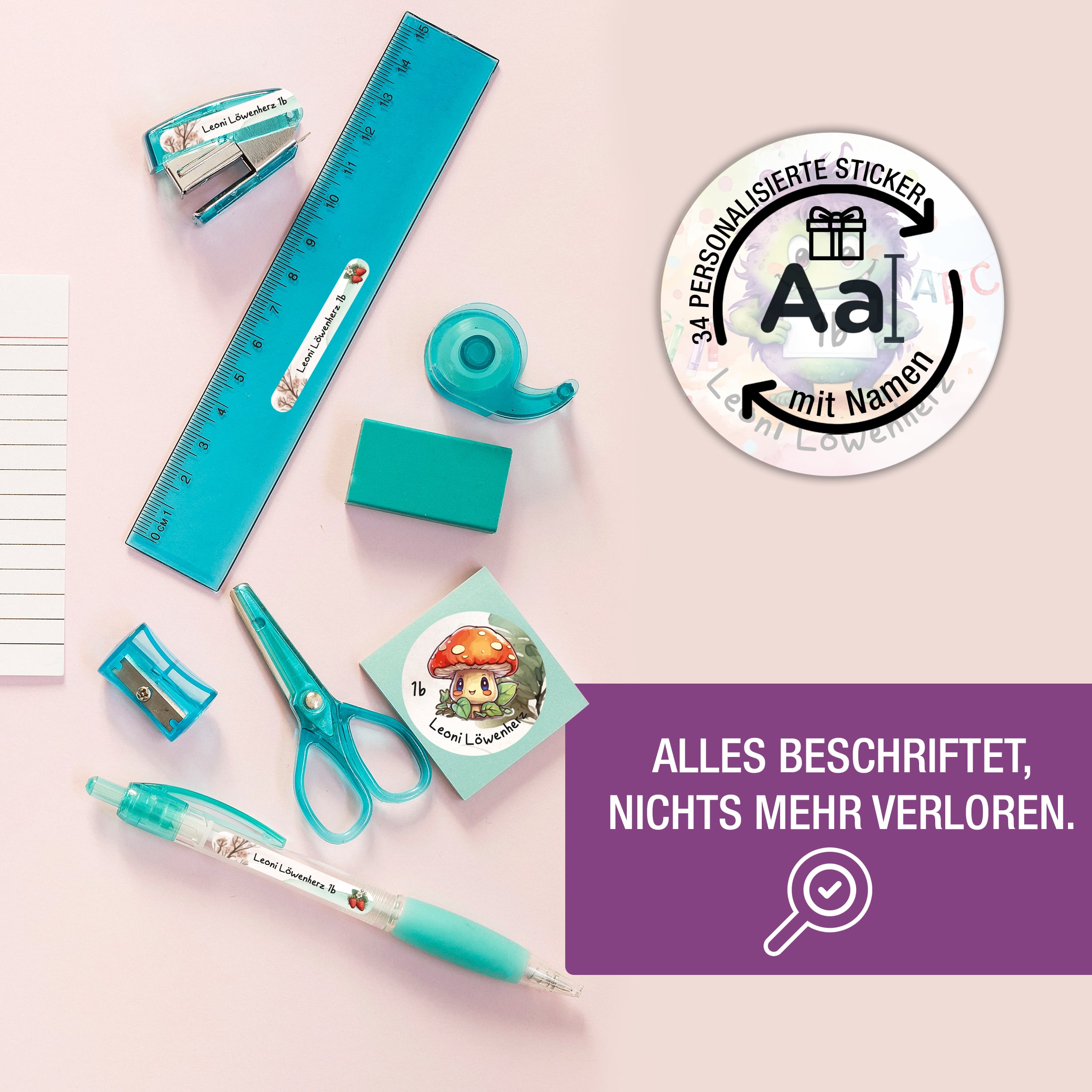 Sticker Set Waldtiere Grundschule personalisiert Name