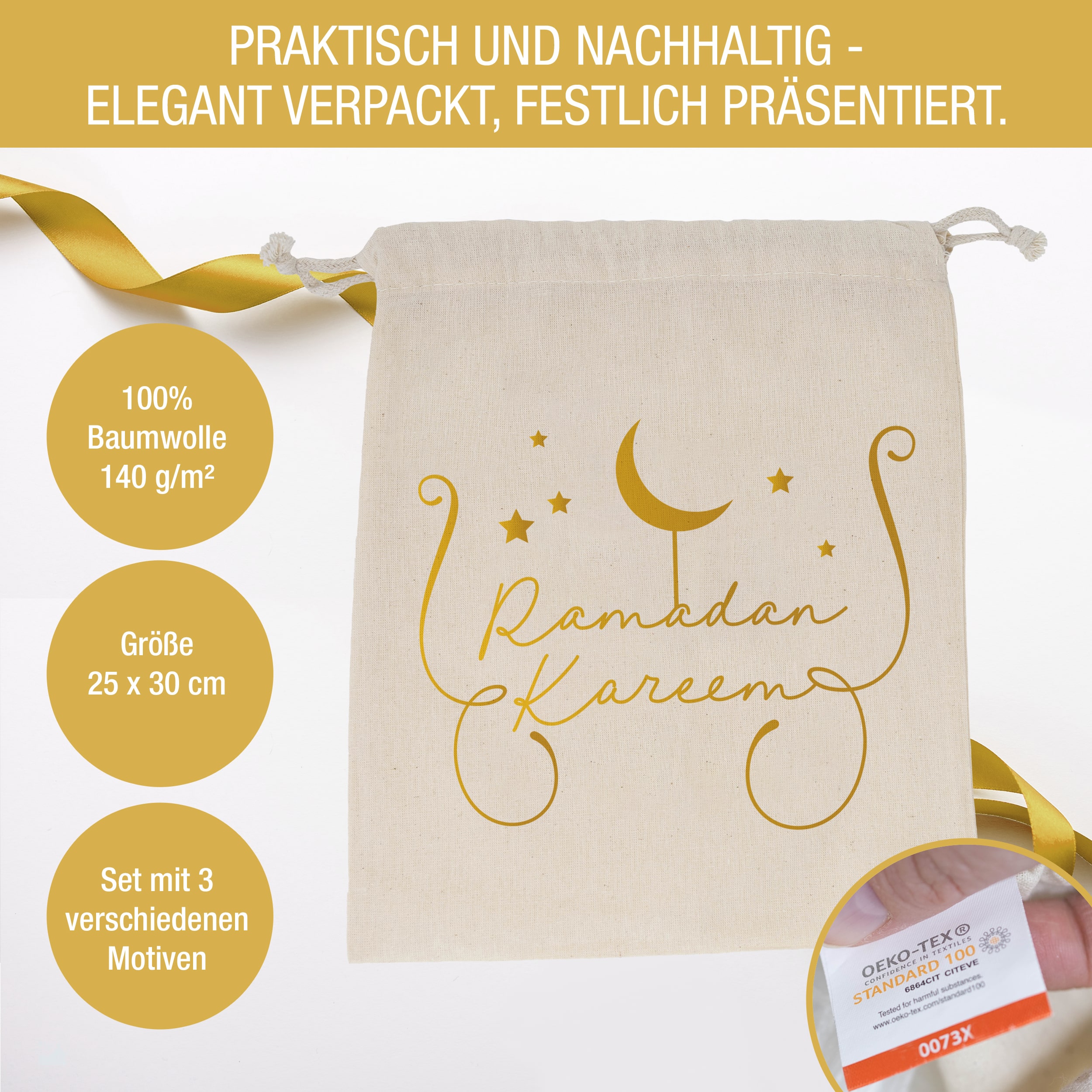 Ramadan Gold Zuziehbeutel 3x